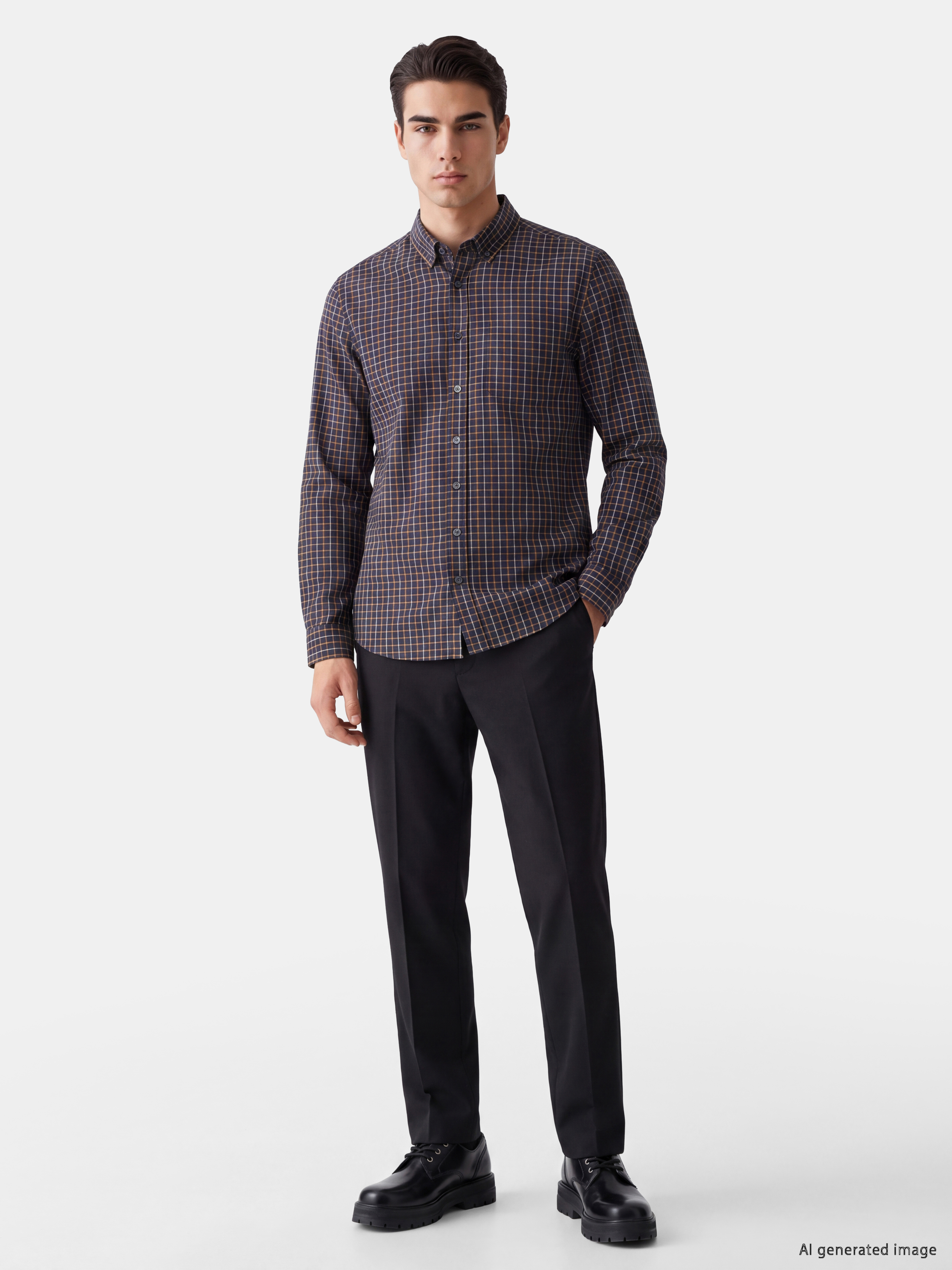 LCWAIKIKI Classic Regular Fit Ekose Gabardin Erkek Gömlek görsel 2