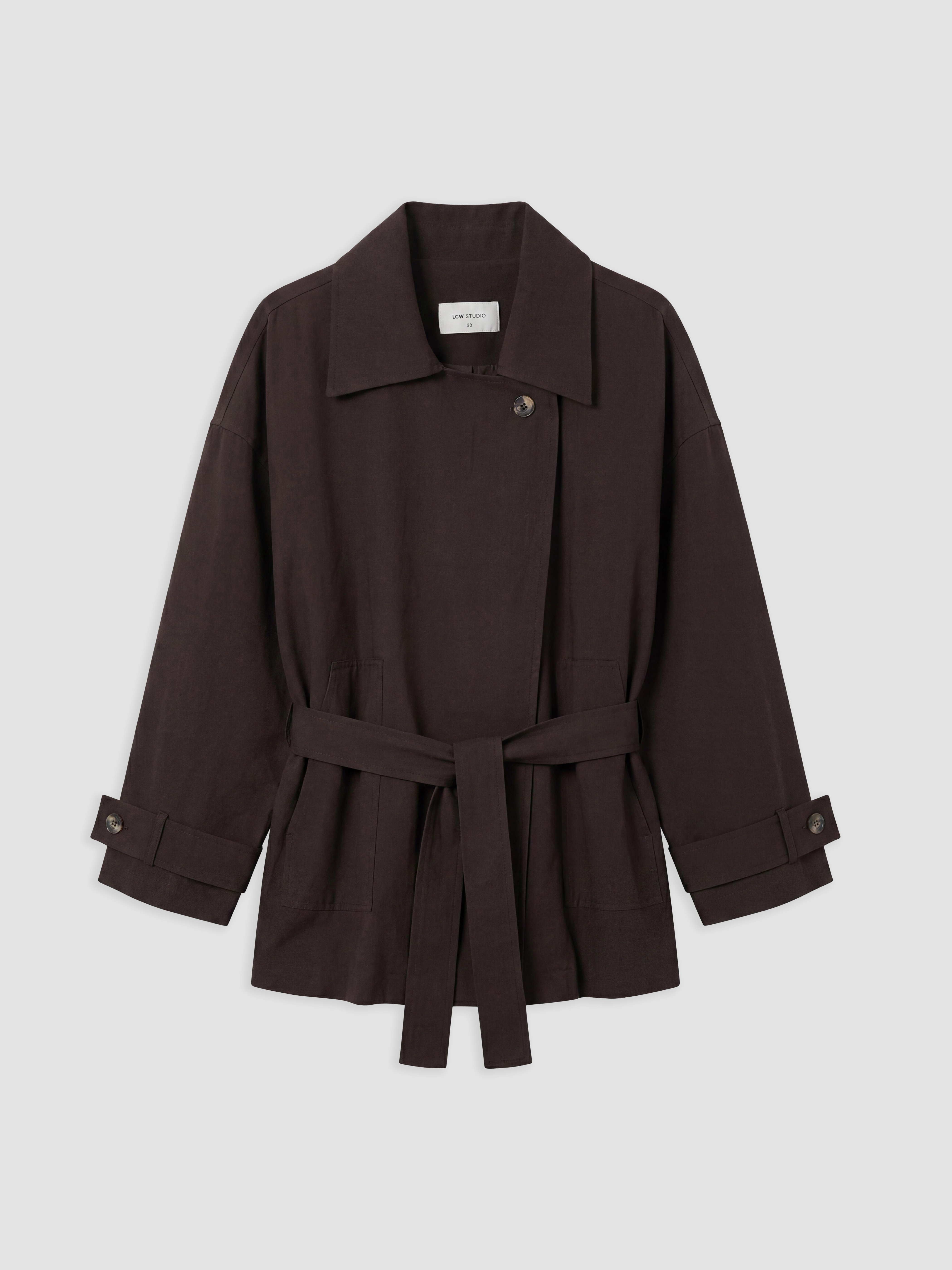 LCW STUDIO Kuşaklı Oversize Kadın Gabardin Ceket görsel 7