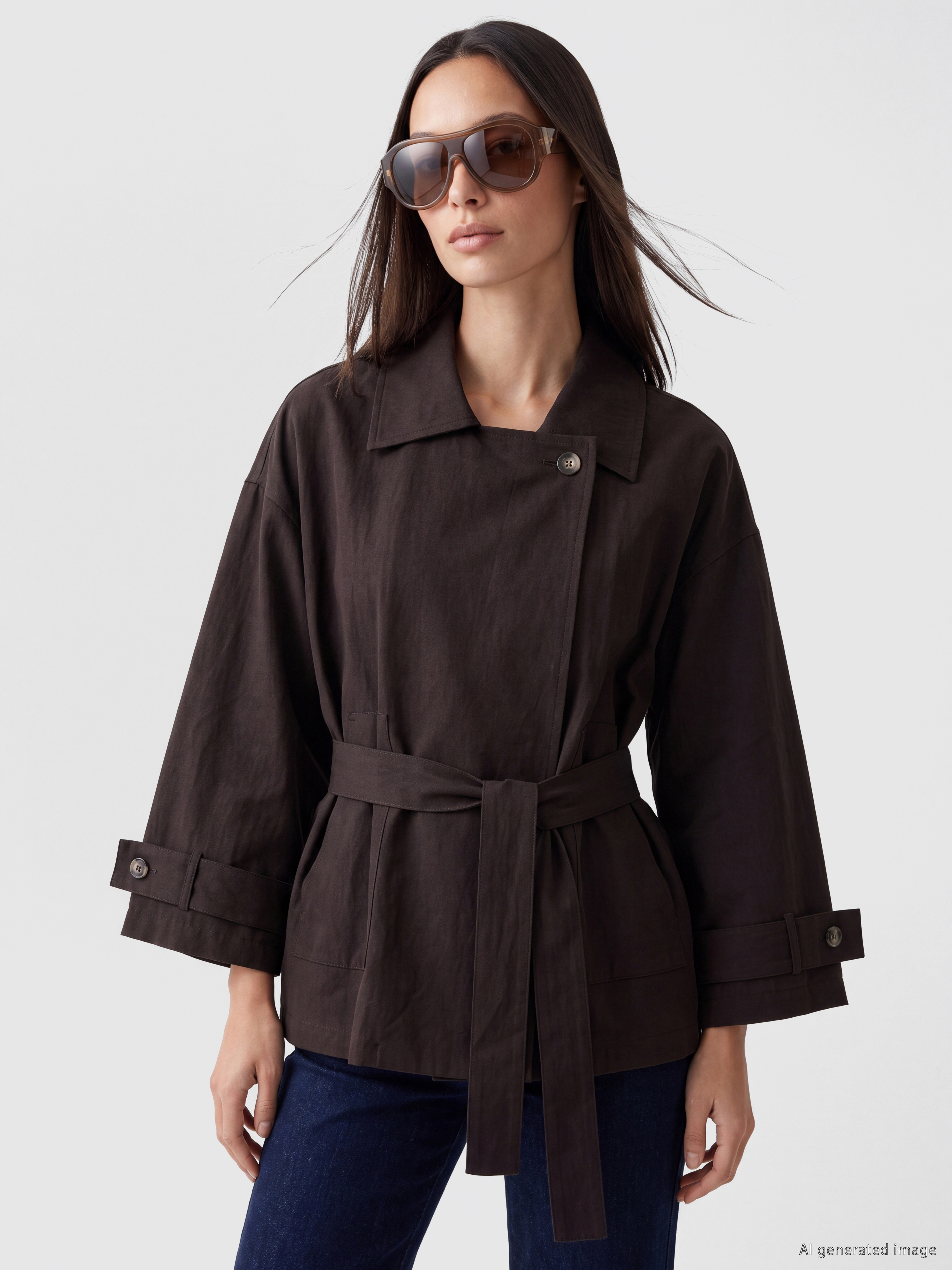 LCW STUDIO Kuşaklı Oversize Kadın Gabardin Ceket görsel 3