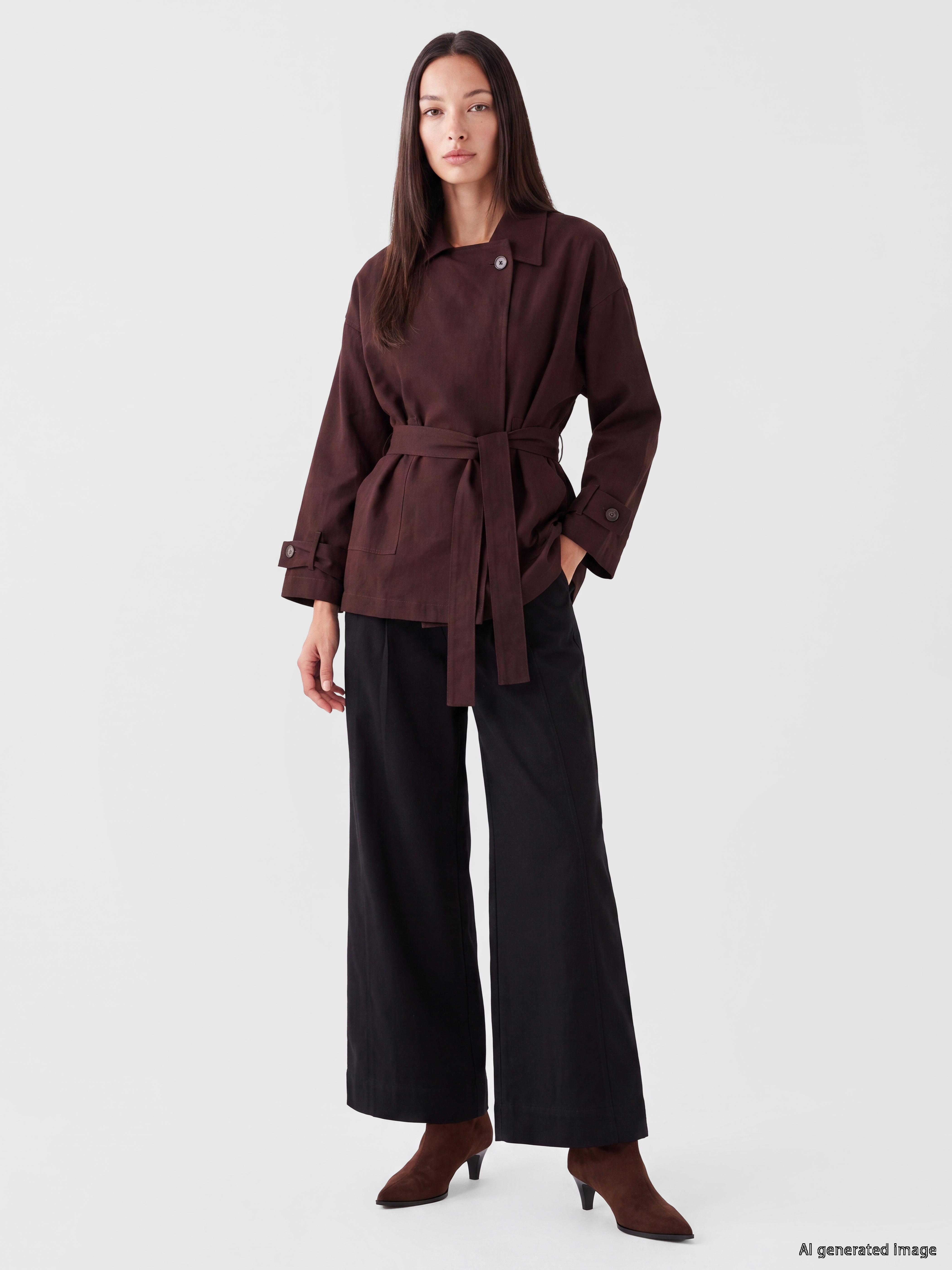 LCW STUDIO Kuşaklı Oversize Kadın Gabardin Ceket görsel 2