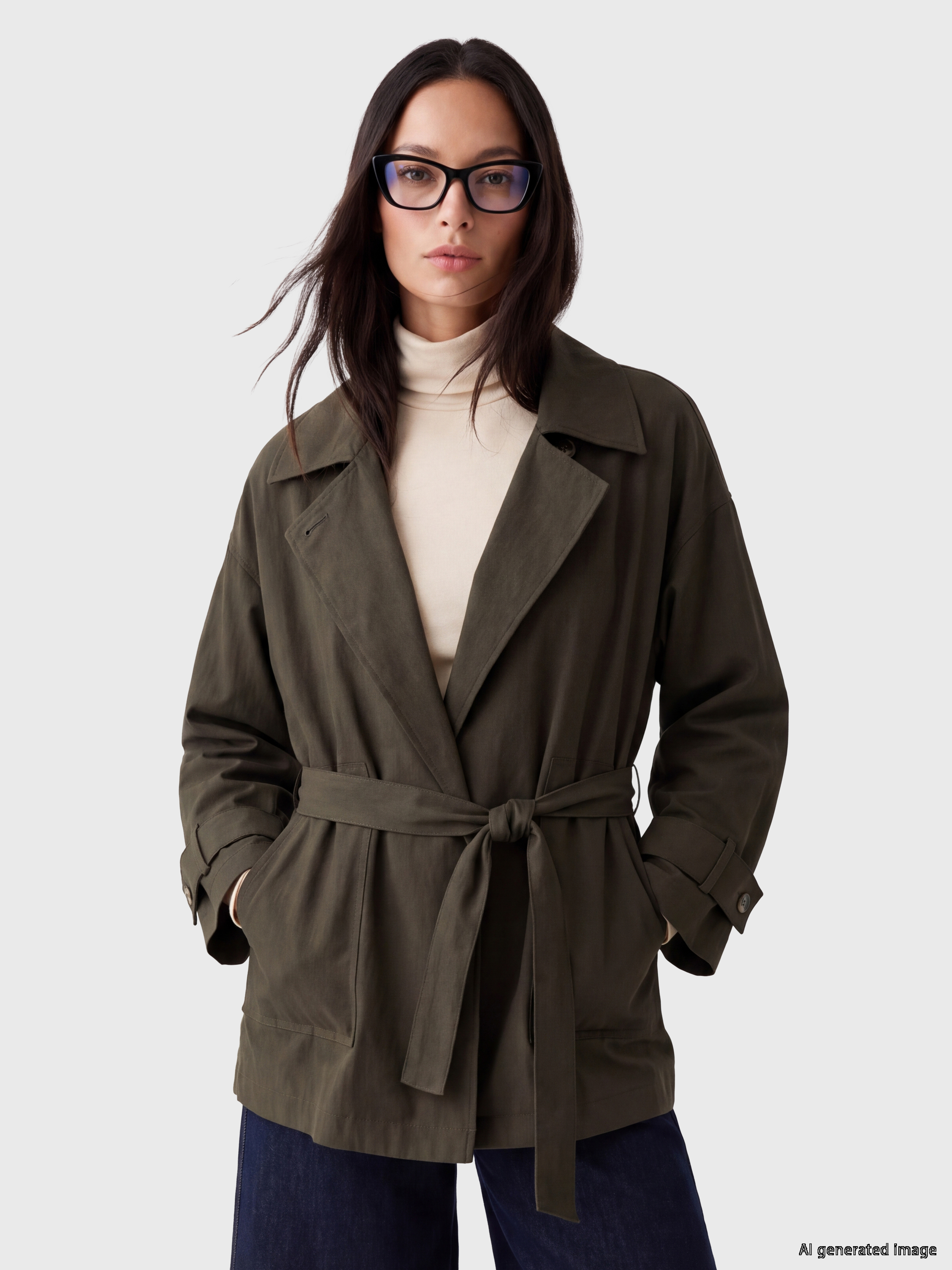 LCW STUDIO Kuşaklı Oversize Kadın Gabardin Ceket
