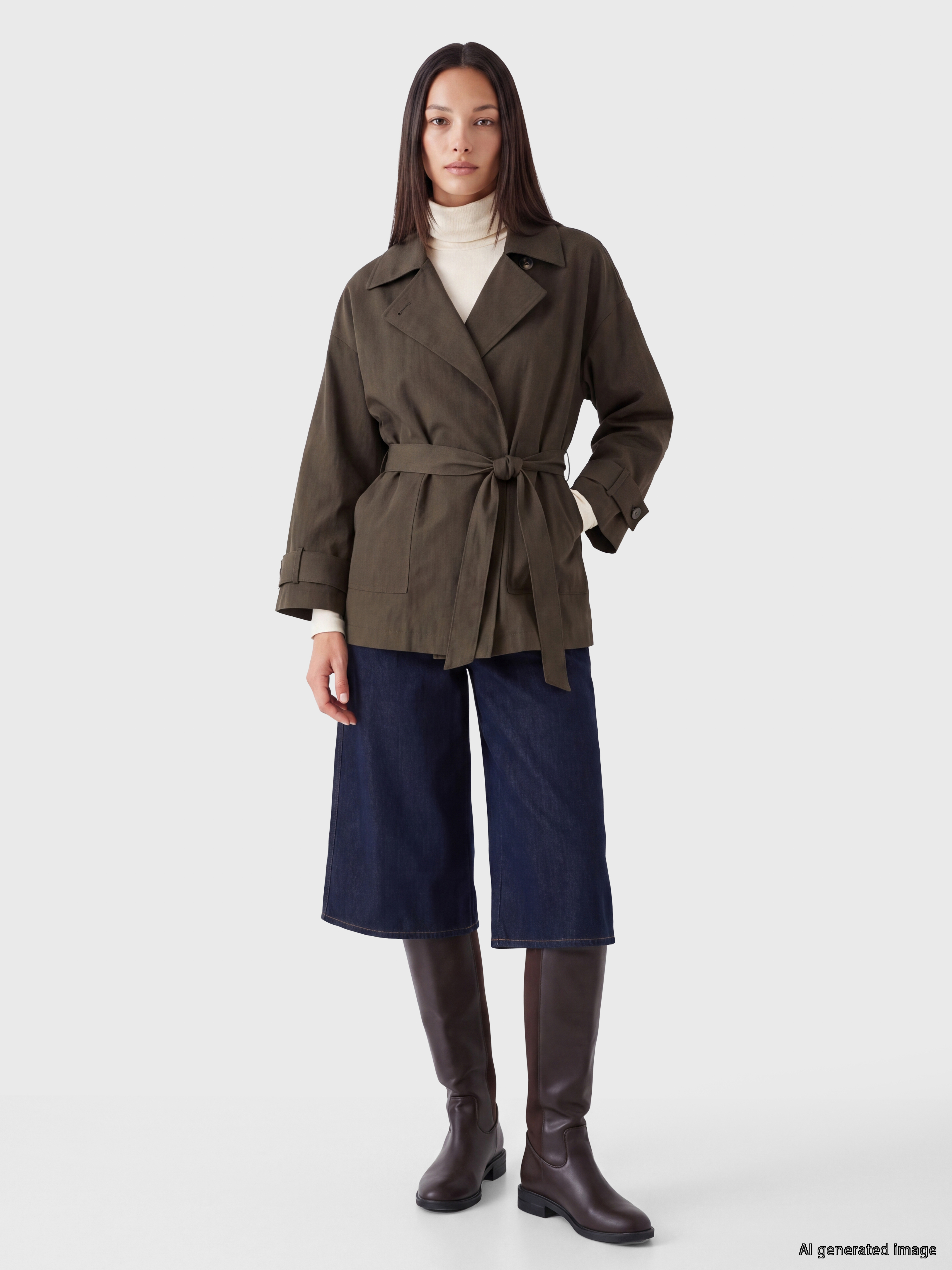 LCW STUDIO Kuşaklı Oversize Kadın Gabardin Ceket görsel 2
