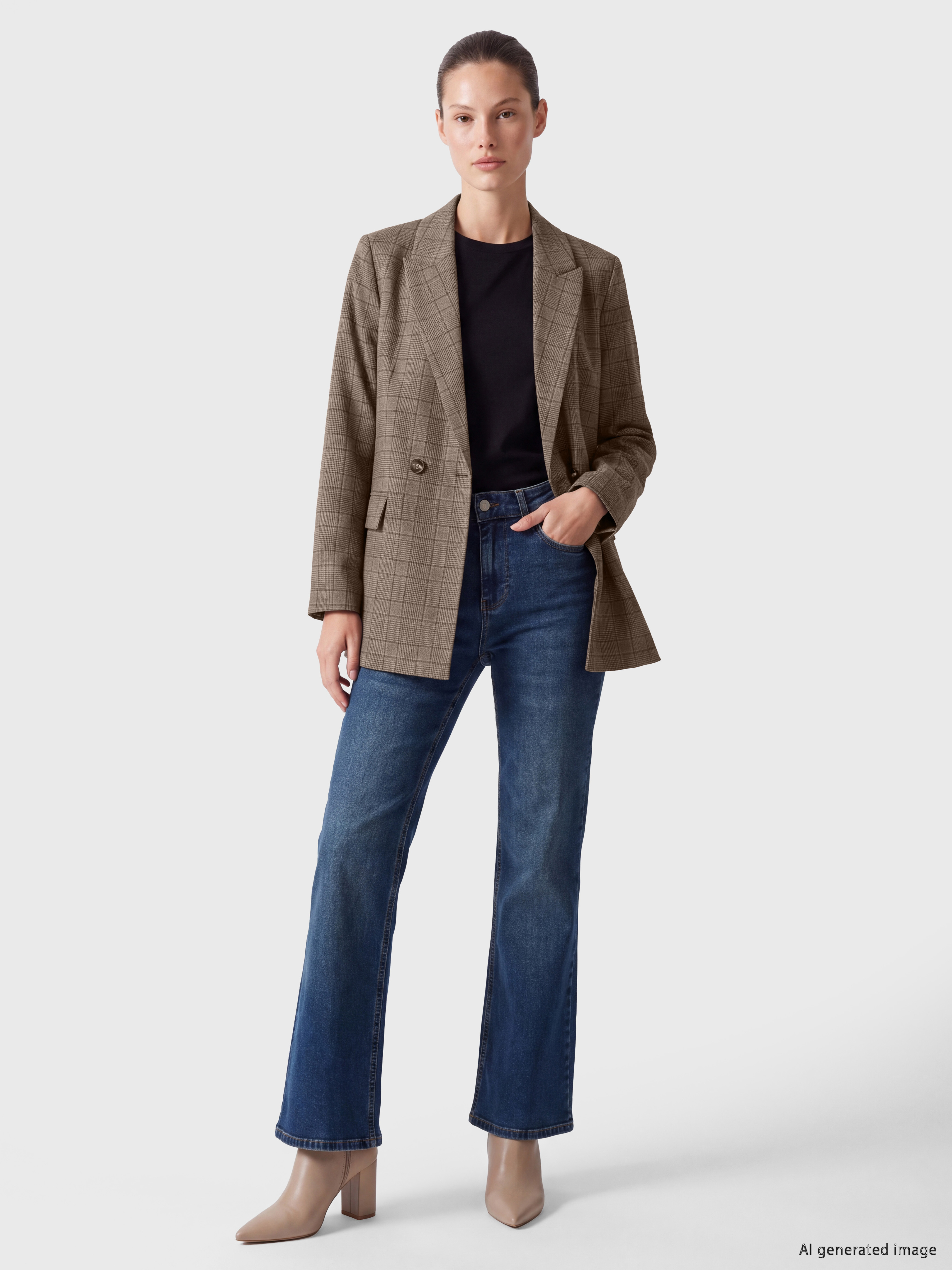 LCW EVERYDAY Kruvaze Yaka Ekose Kadın Blazer Ceket görsel 2
