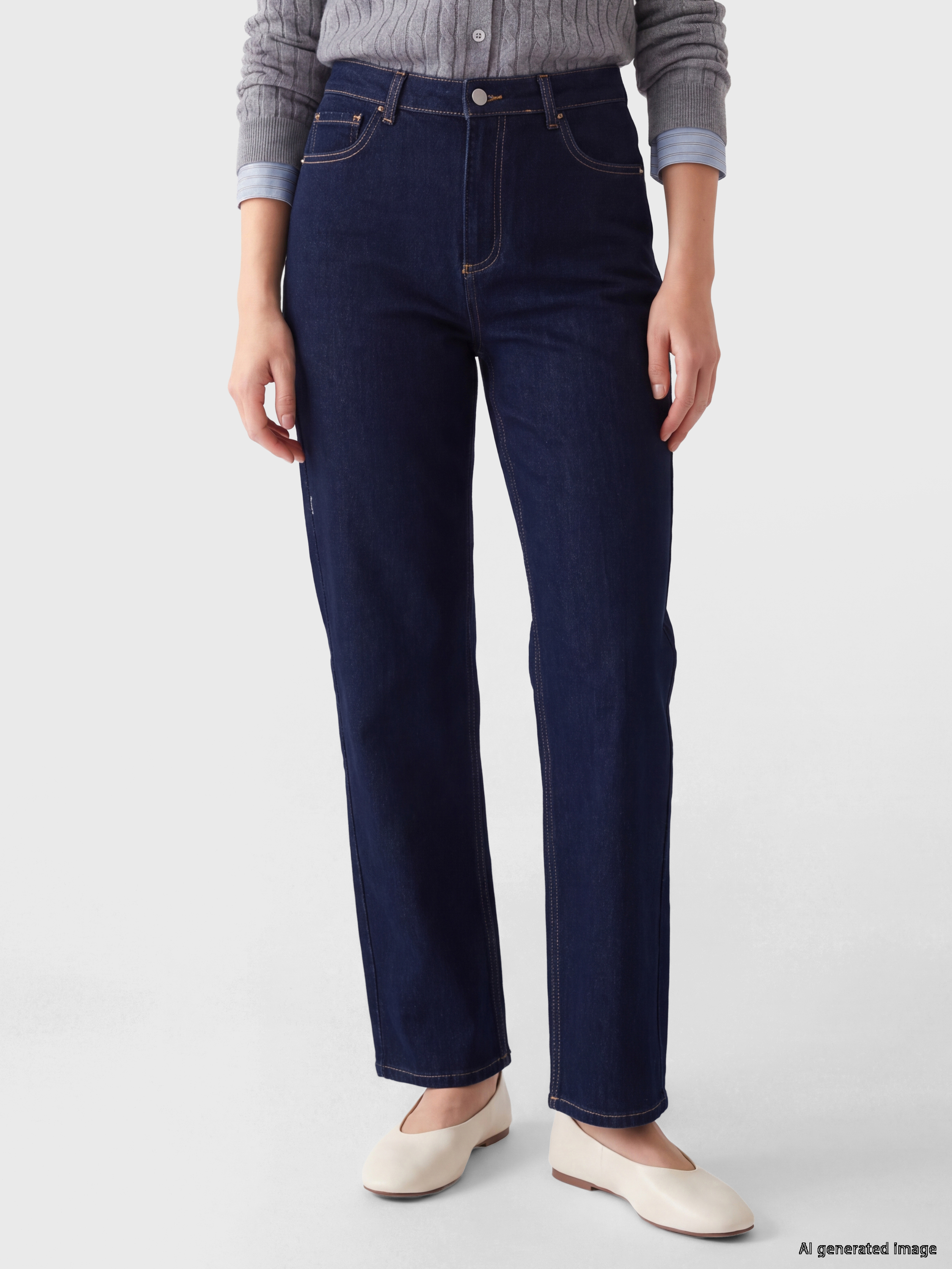 LCW Modest Yüksek Bel Wideleg Kadın Jean Pantolon görsel 2