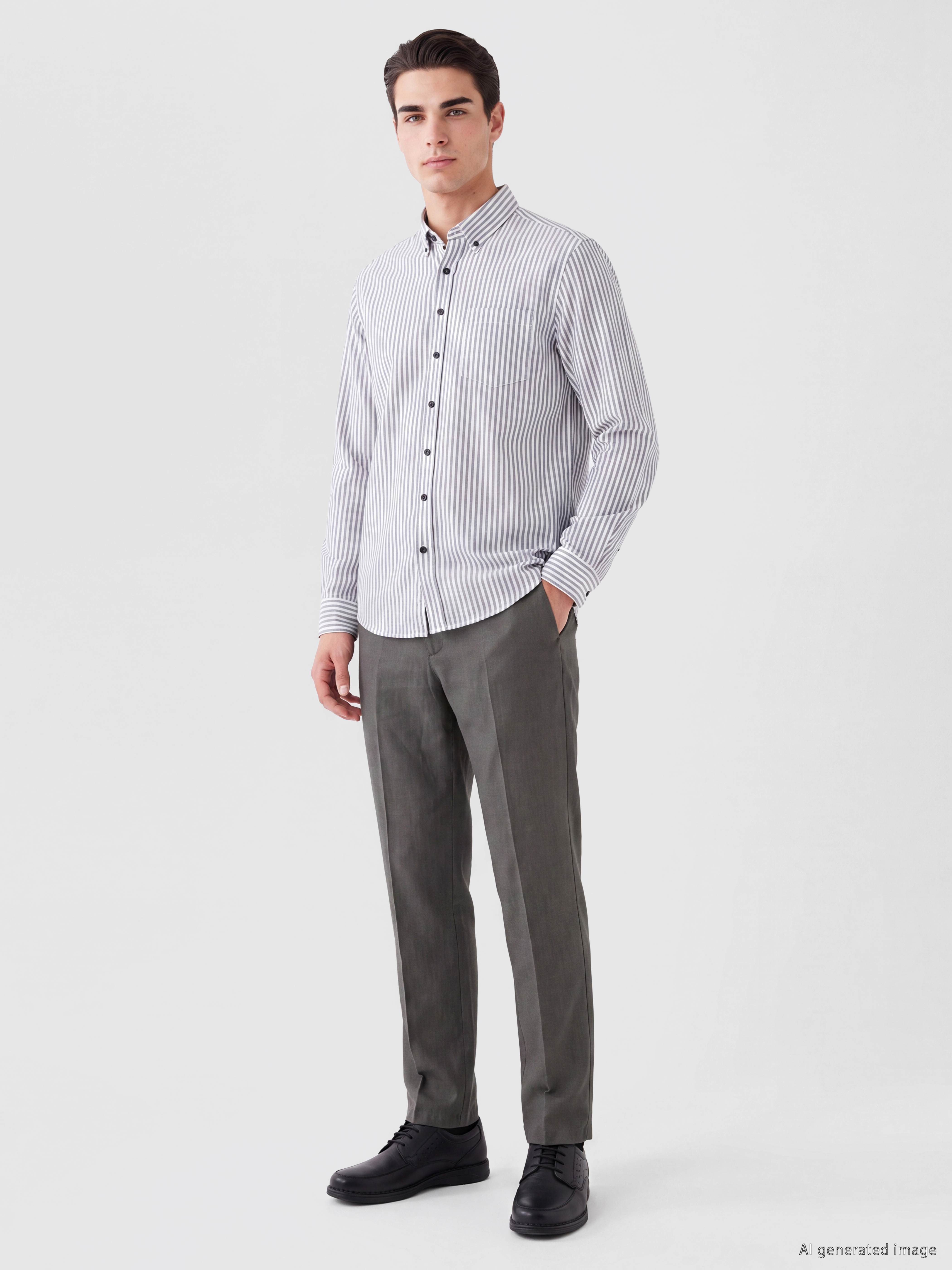 LCWAIKIKI Classic Regular Fit Çizgili Oxford Erkek Gömlek görsel 2