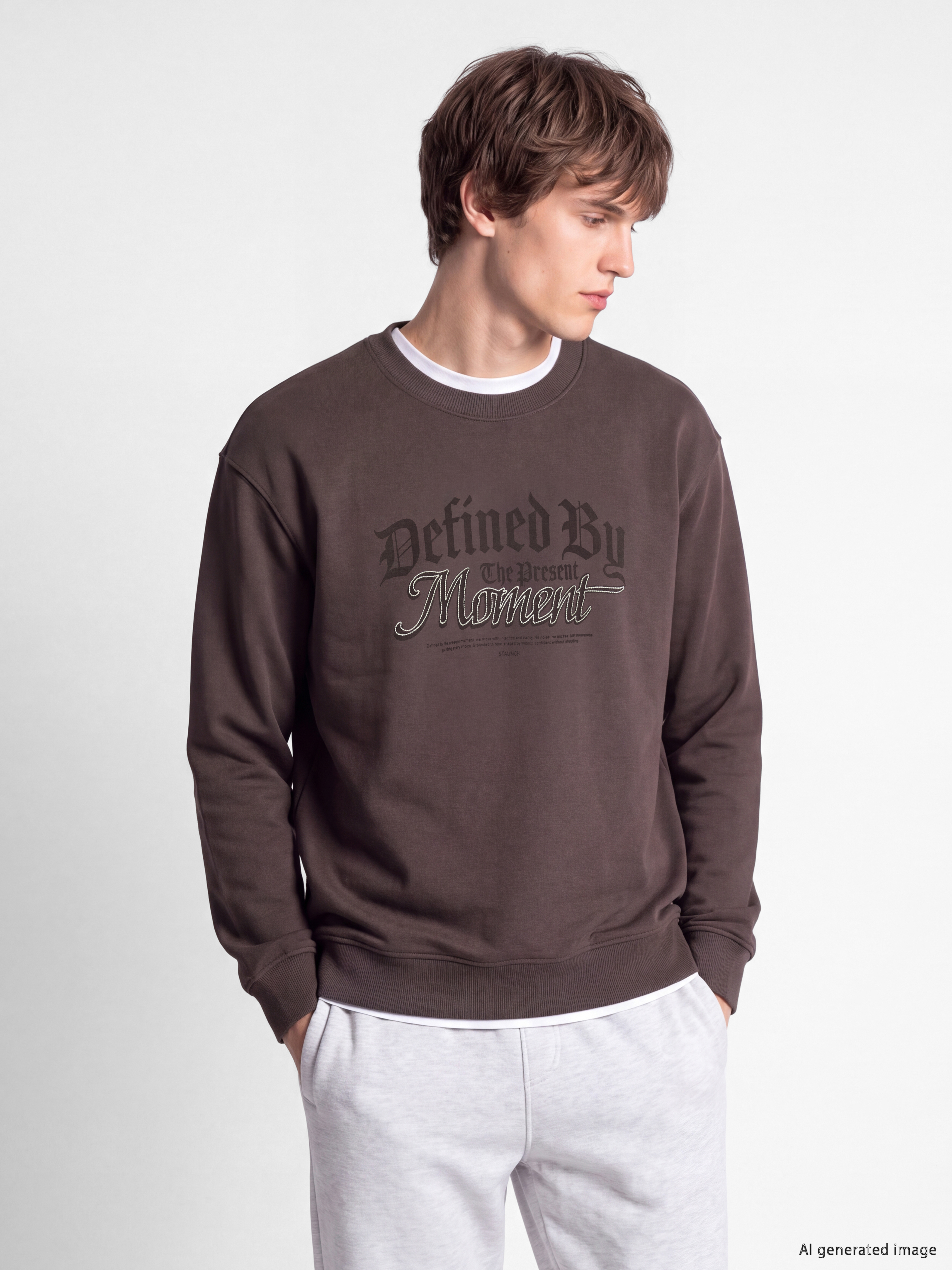 XSIDE Bisiklet Yaka Baskılı Erkek Kalın Sweatshirt