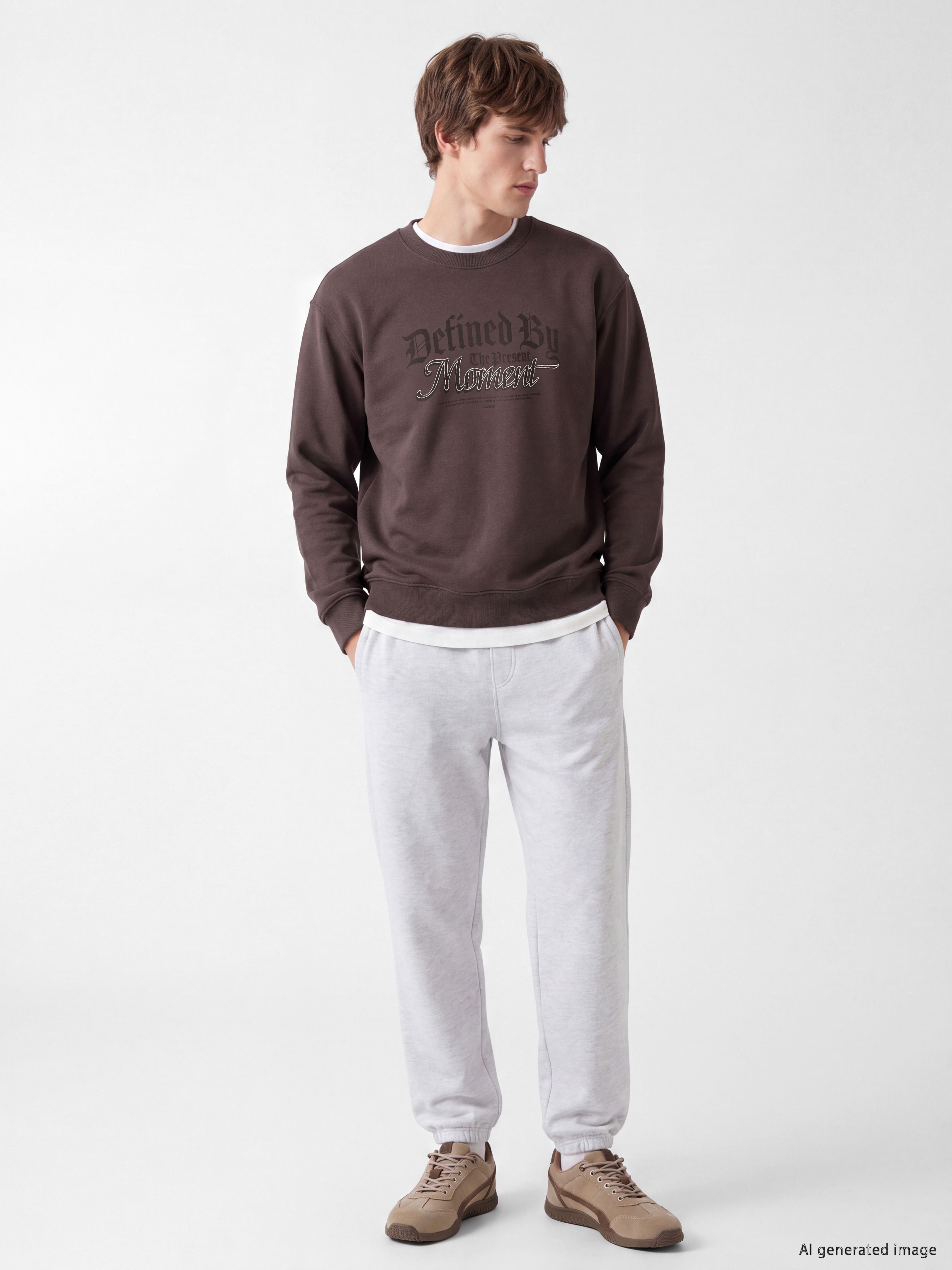 XSIDE Bisiklet Yaka Baskılı Erkek Kalın Sweatshirt görsel 2