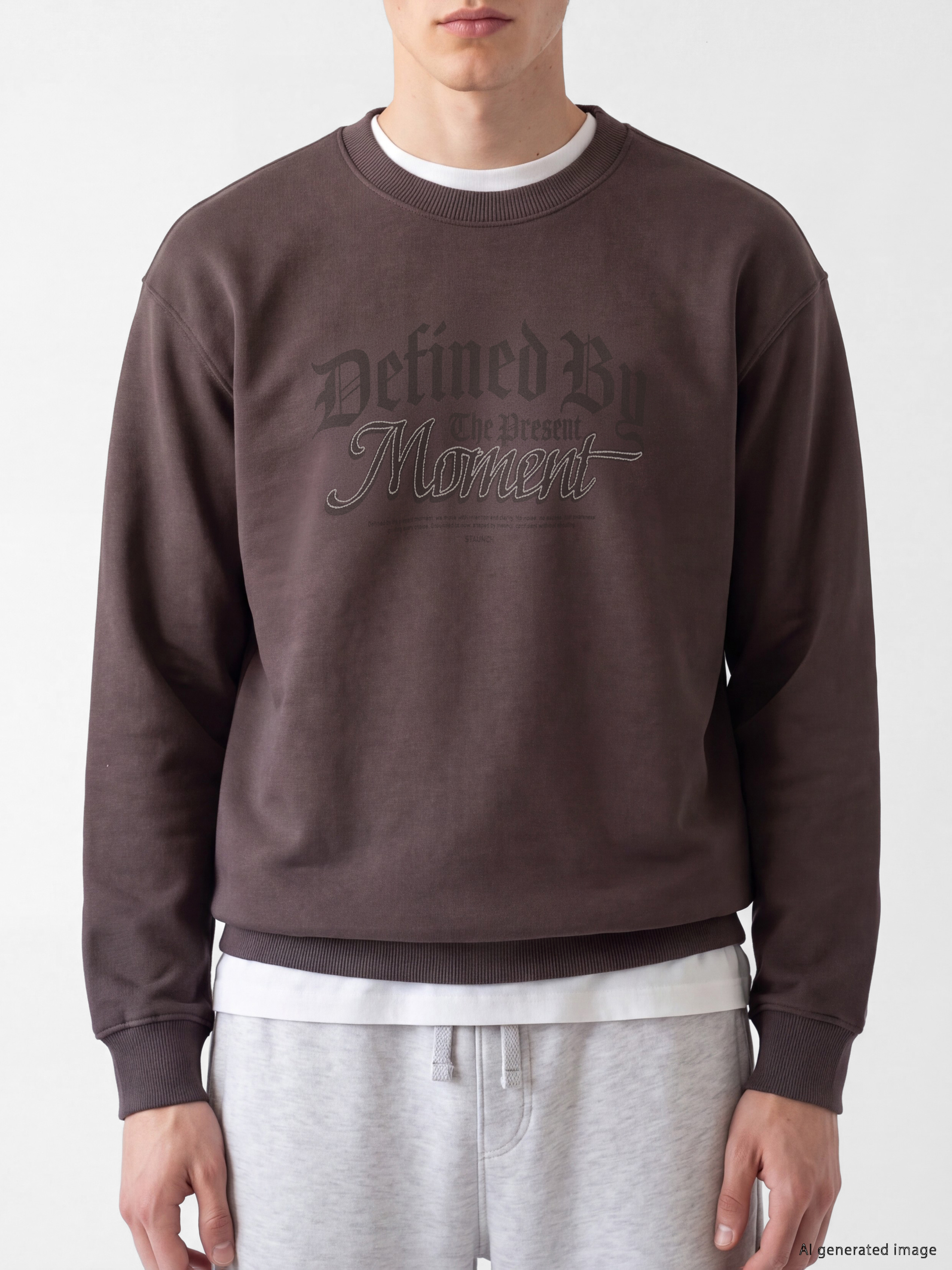 XSIDE Bisiklet Yaka Baskılı Erkek Kalın Sweatshirt görsel 3