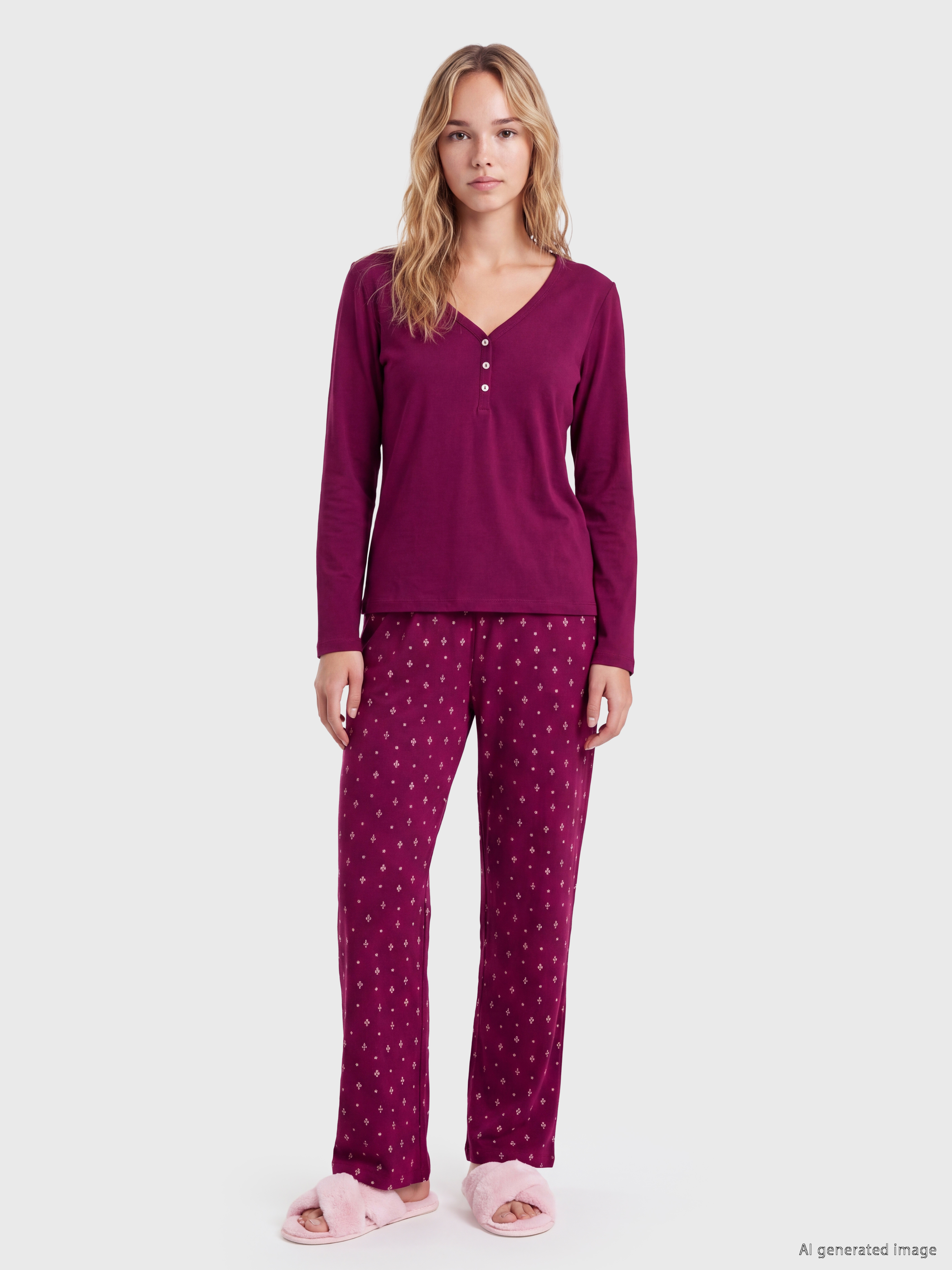 LCW DREAM V Yaka Baskılı Kadın Pijama Takımı