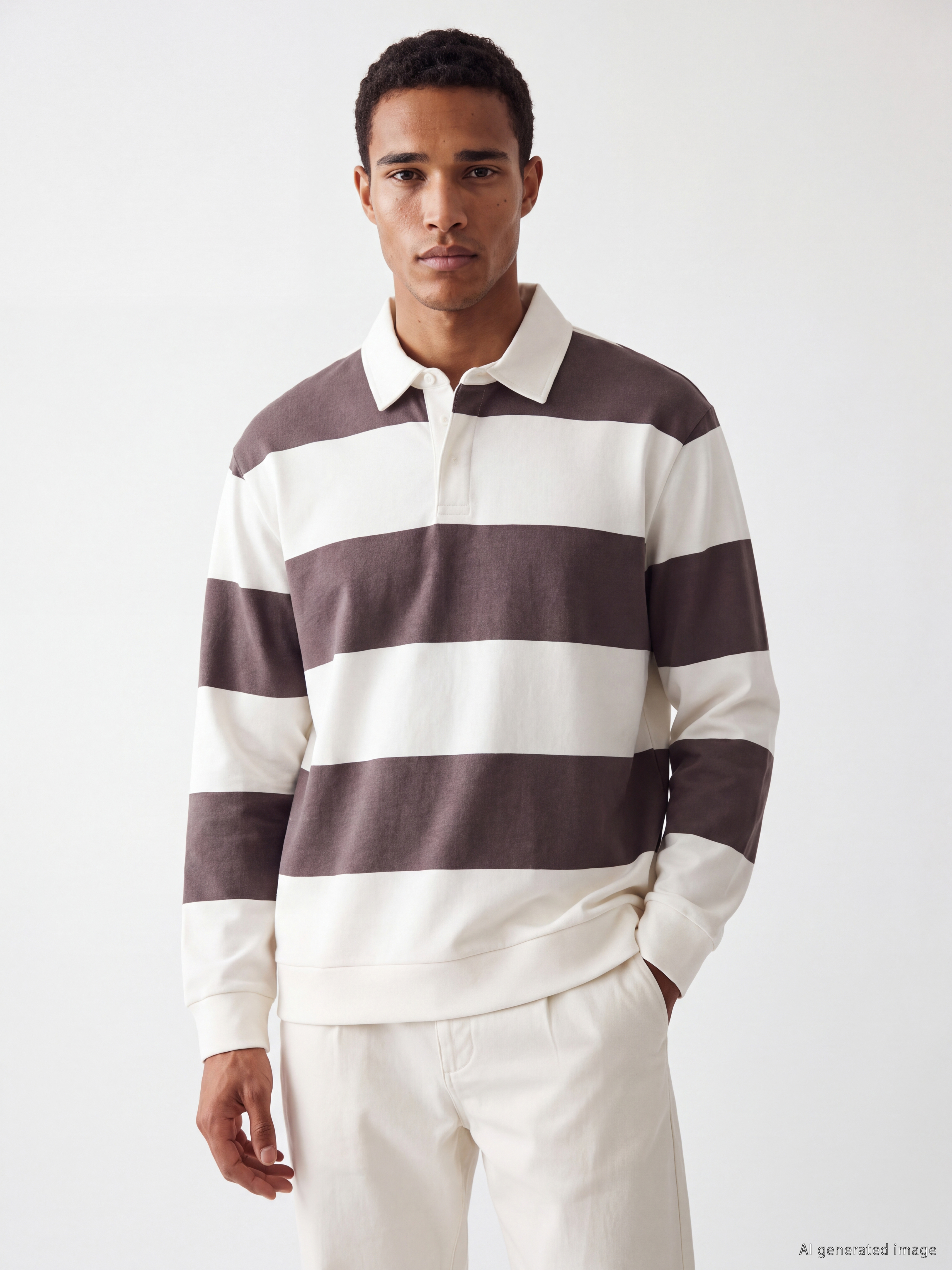 LCW Vision Polo Yaka Çizgili Erkek Sweatshirt