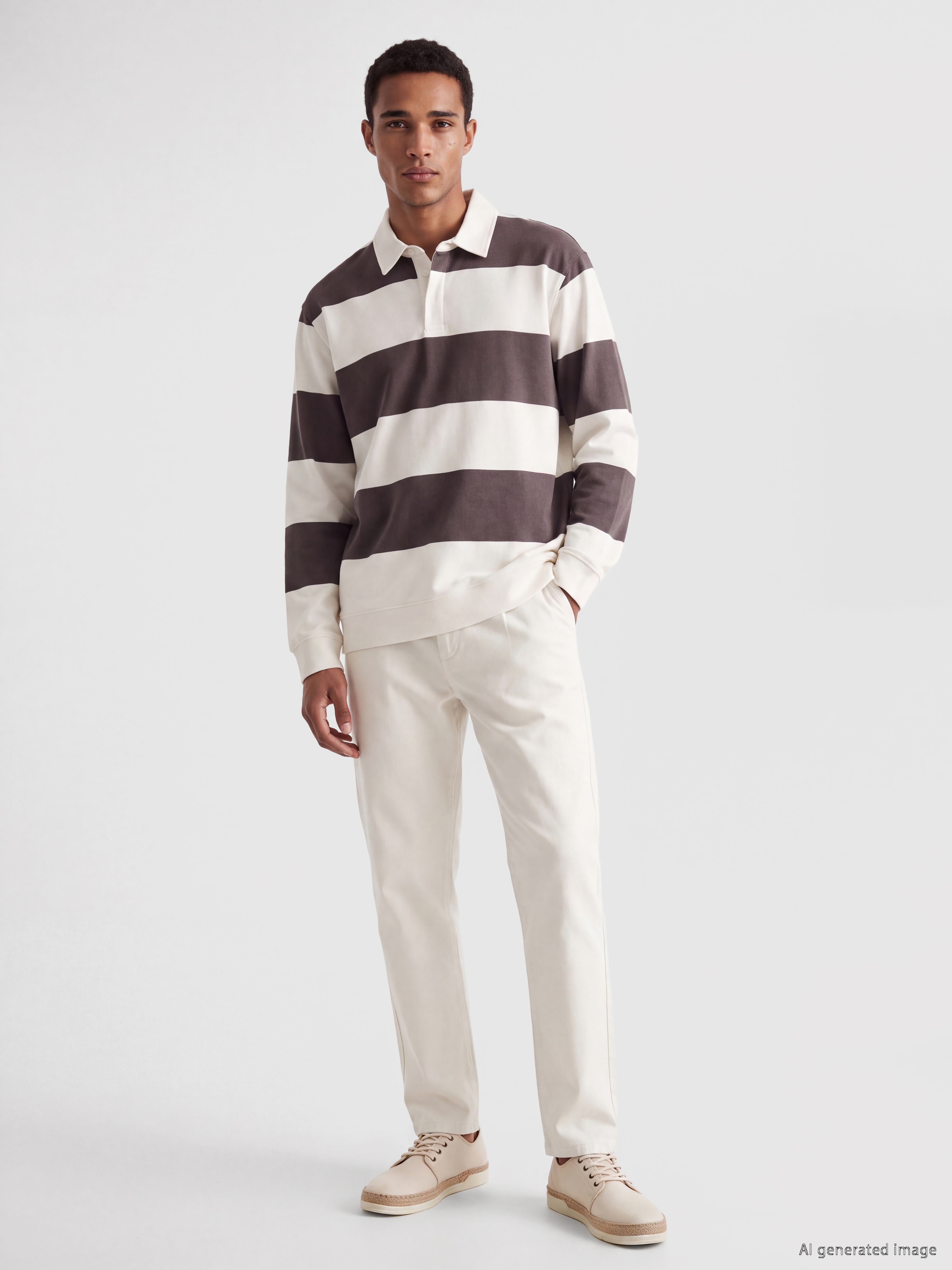 LCW Vision Polo Yaka Çizgili Erkek Sweatshirt görsel 2