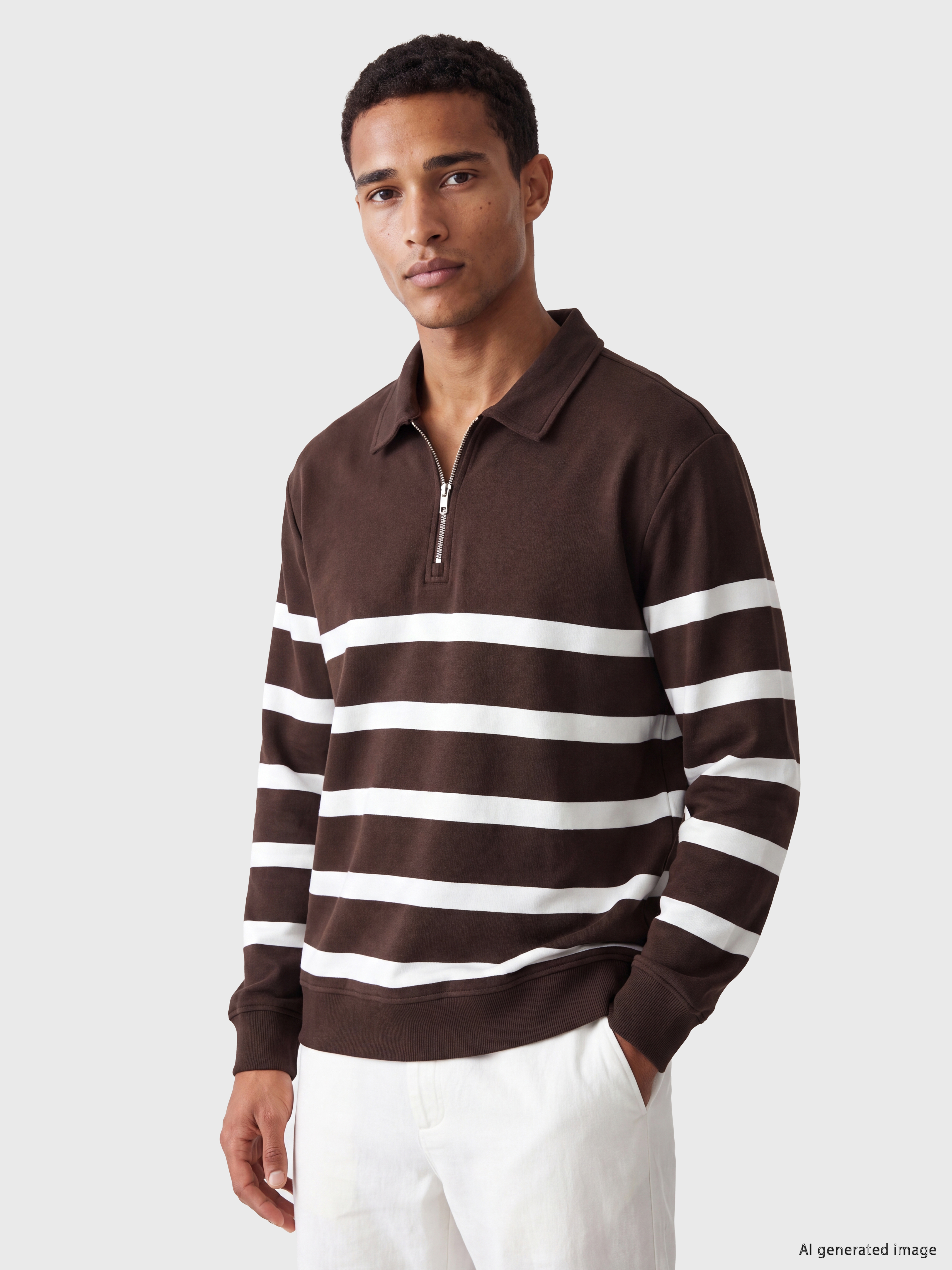 LCW Vision Polo Yaka Çizgili Erkek Sweatshirt