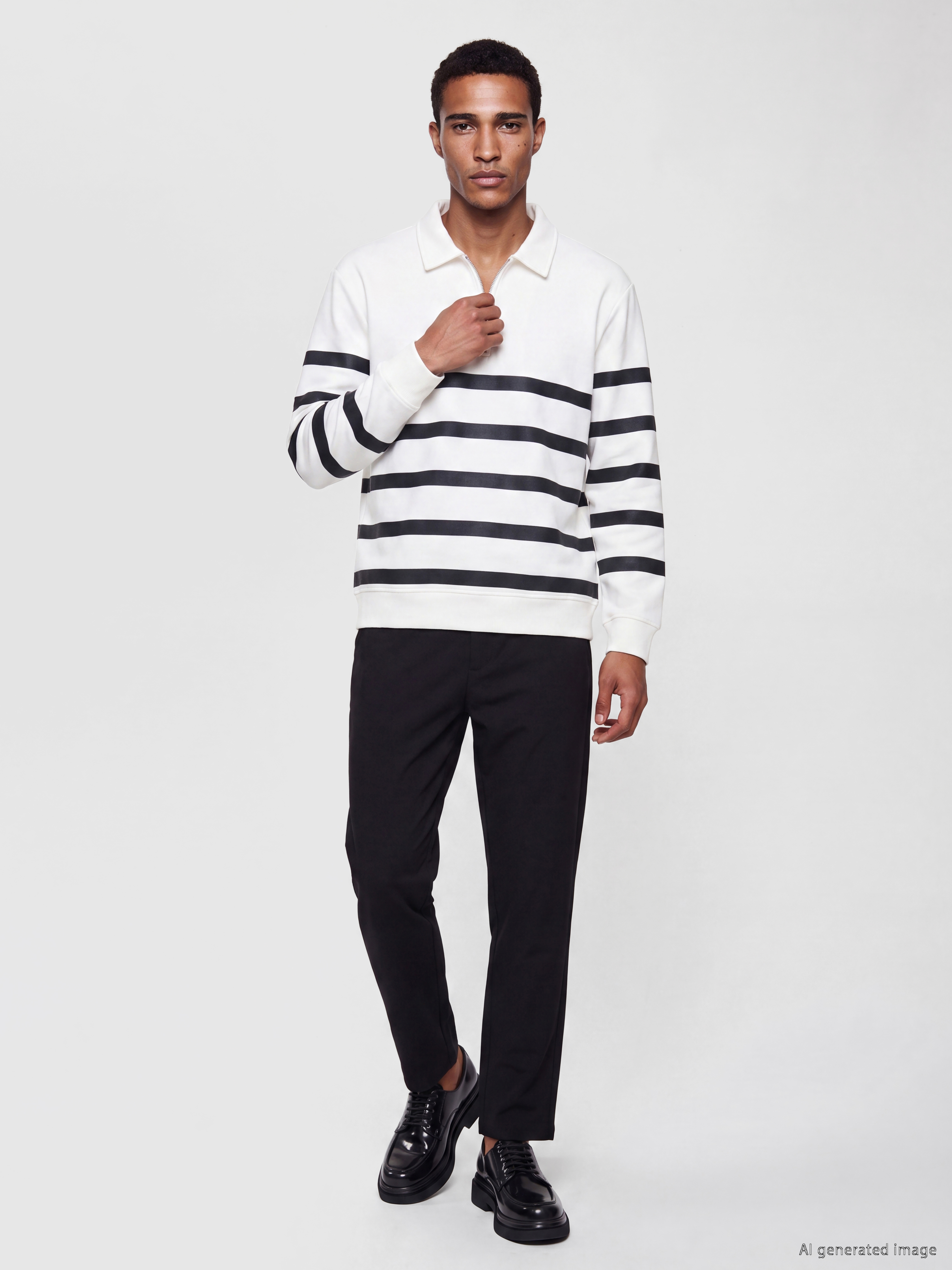 LCW Vision Polo Yaka Çizgili Erkek Sweatshirt görsel 2