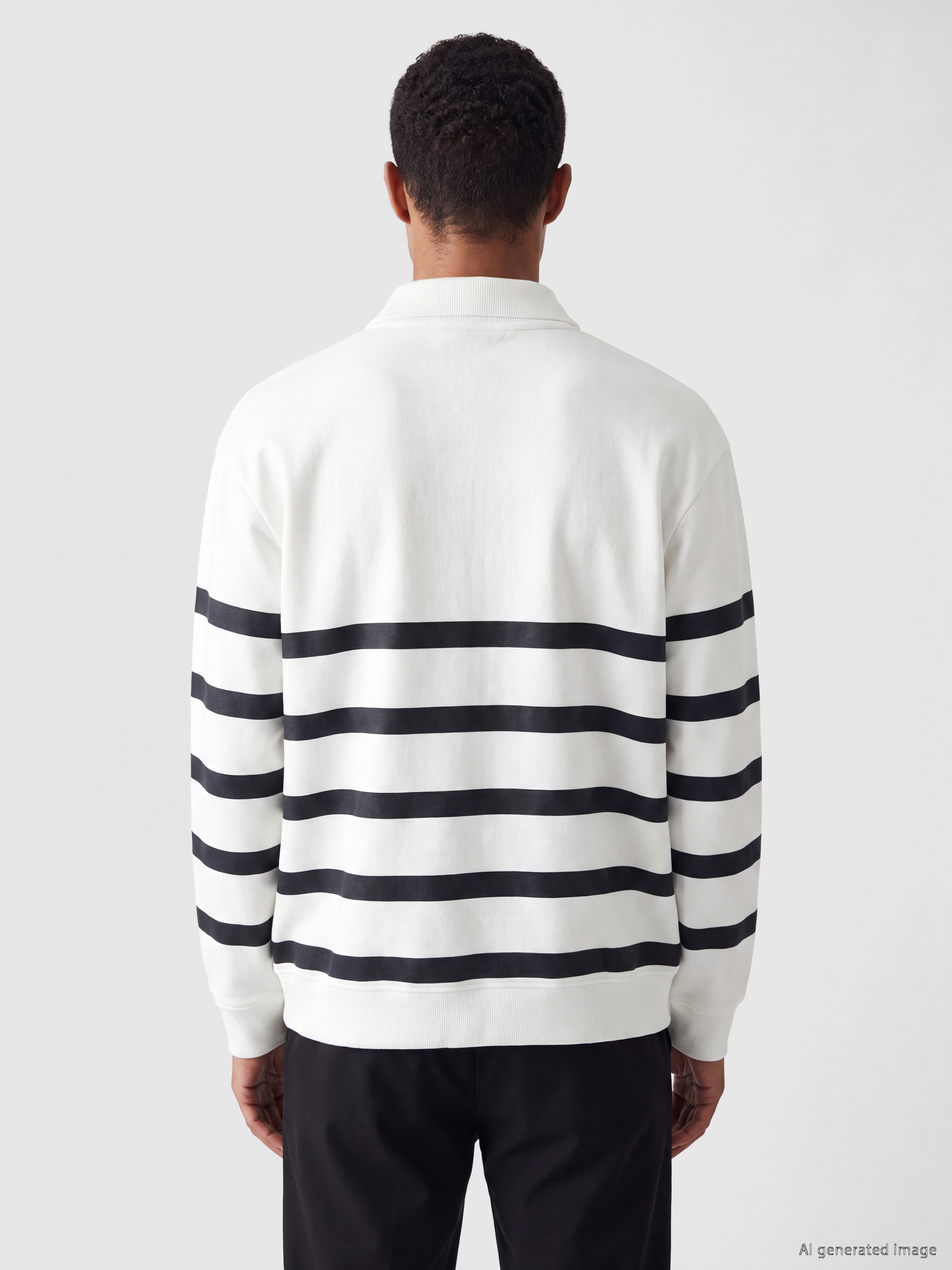 LCW Vision Polo Yaka Çizgili Erkek Sweatshirt görsel 4