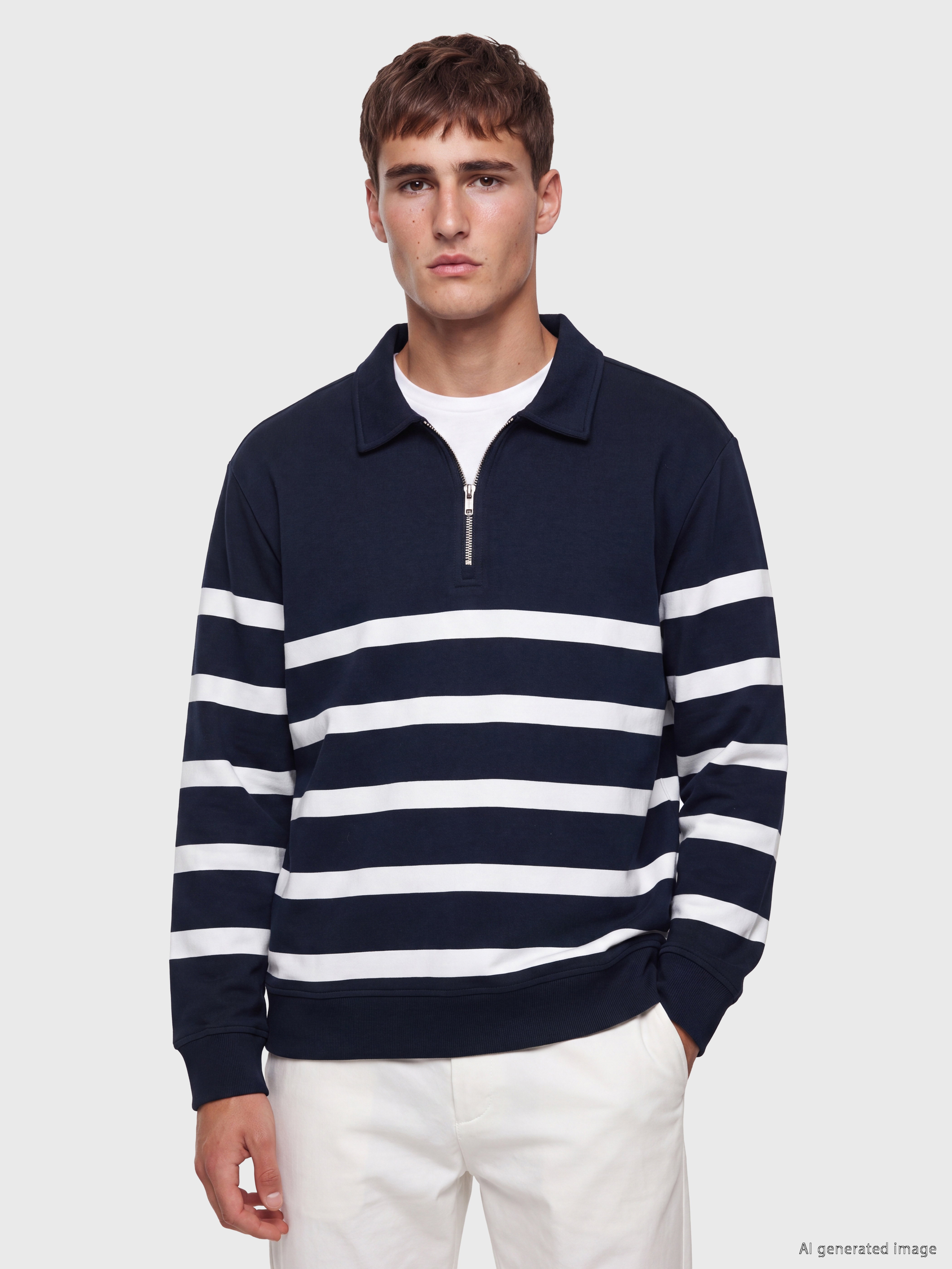 LCW Vision Polo Yaka Çizgili Erkek Sweatshirt