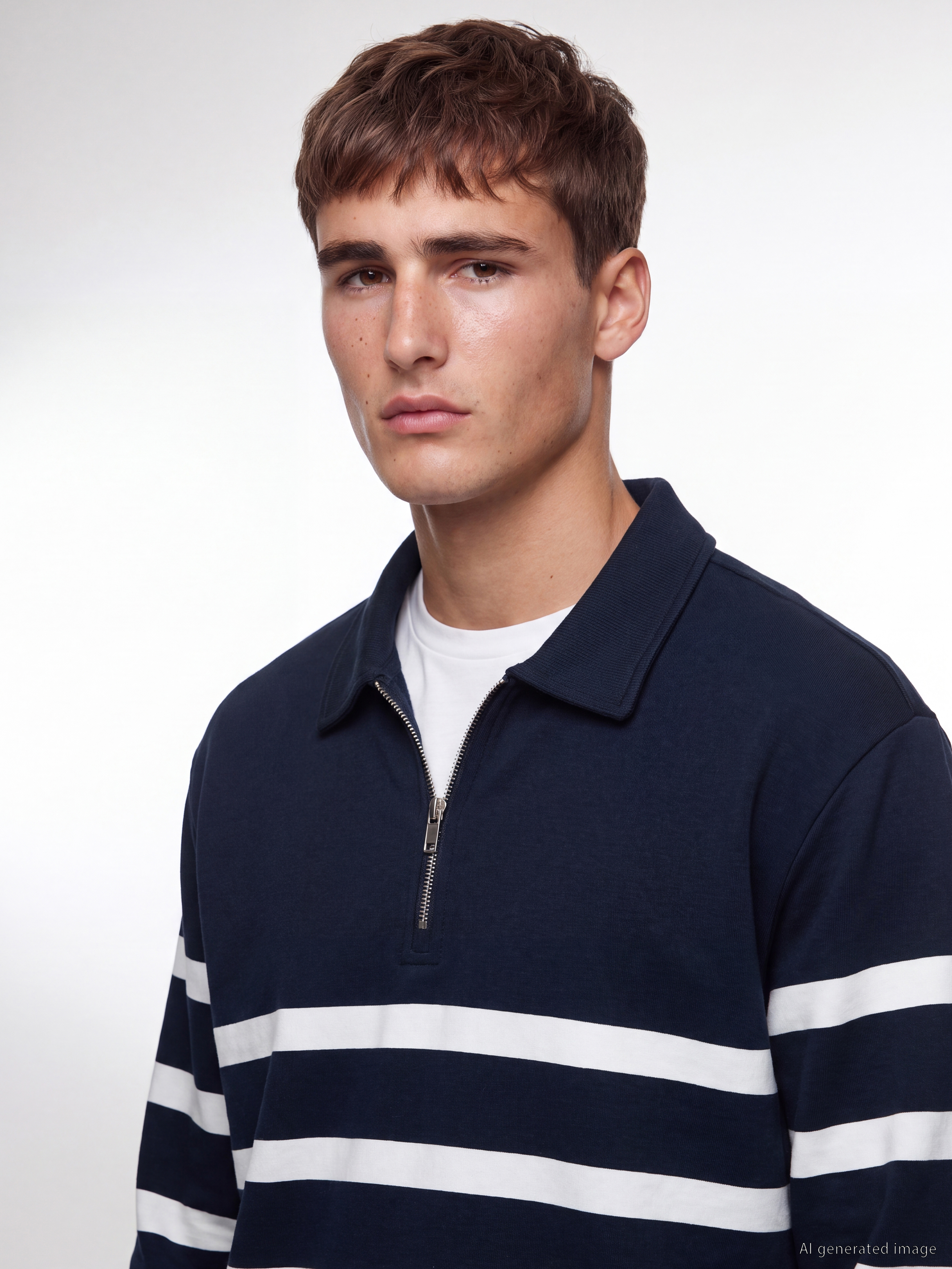 LCW Vision Polo Yaka Çizgili Erkek Sweatshirt görsel 3