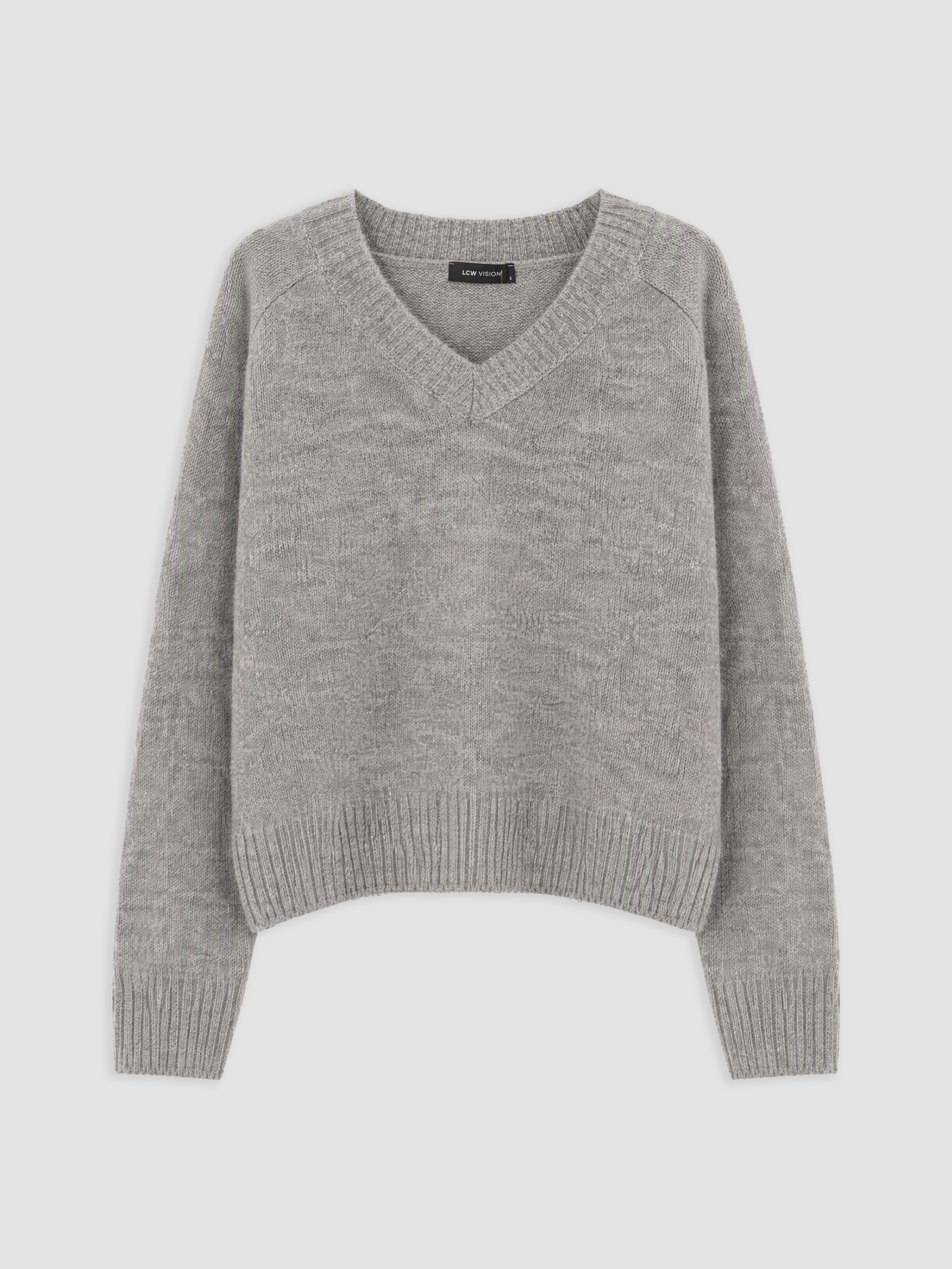 LCW Vision V Yaka Oversize Kadın Triko Kazak görsel 5