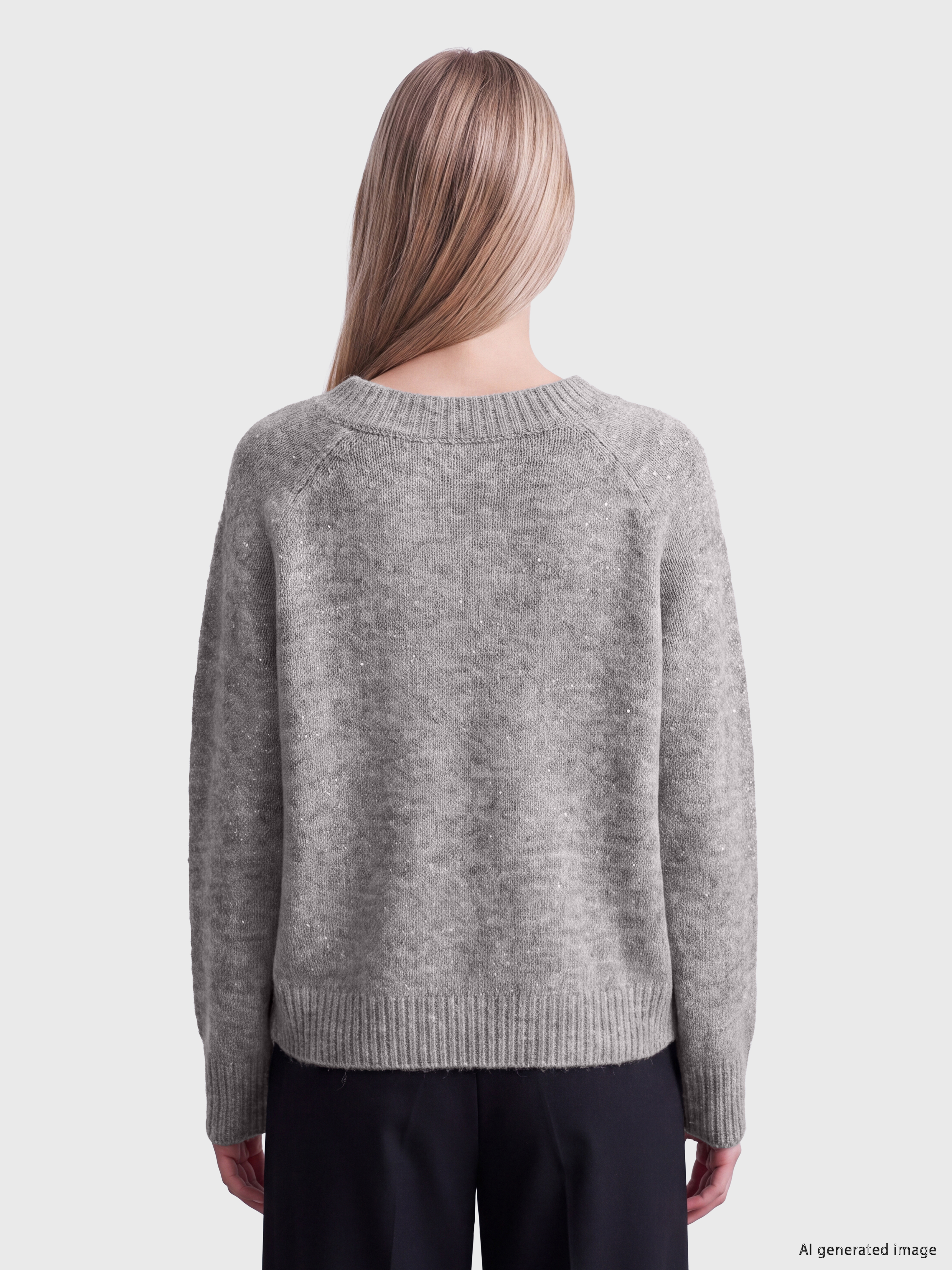 LCW Vision V Yaka Oversize Kadın Triko Kazak görsel 4