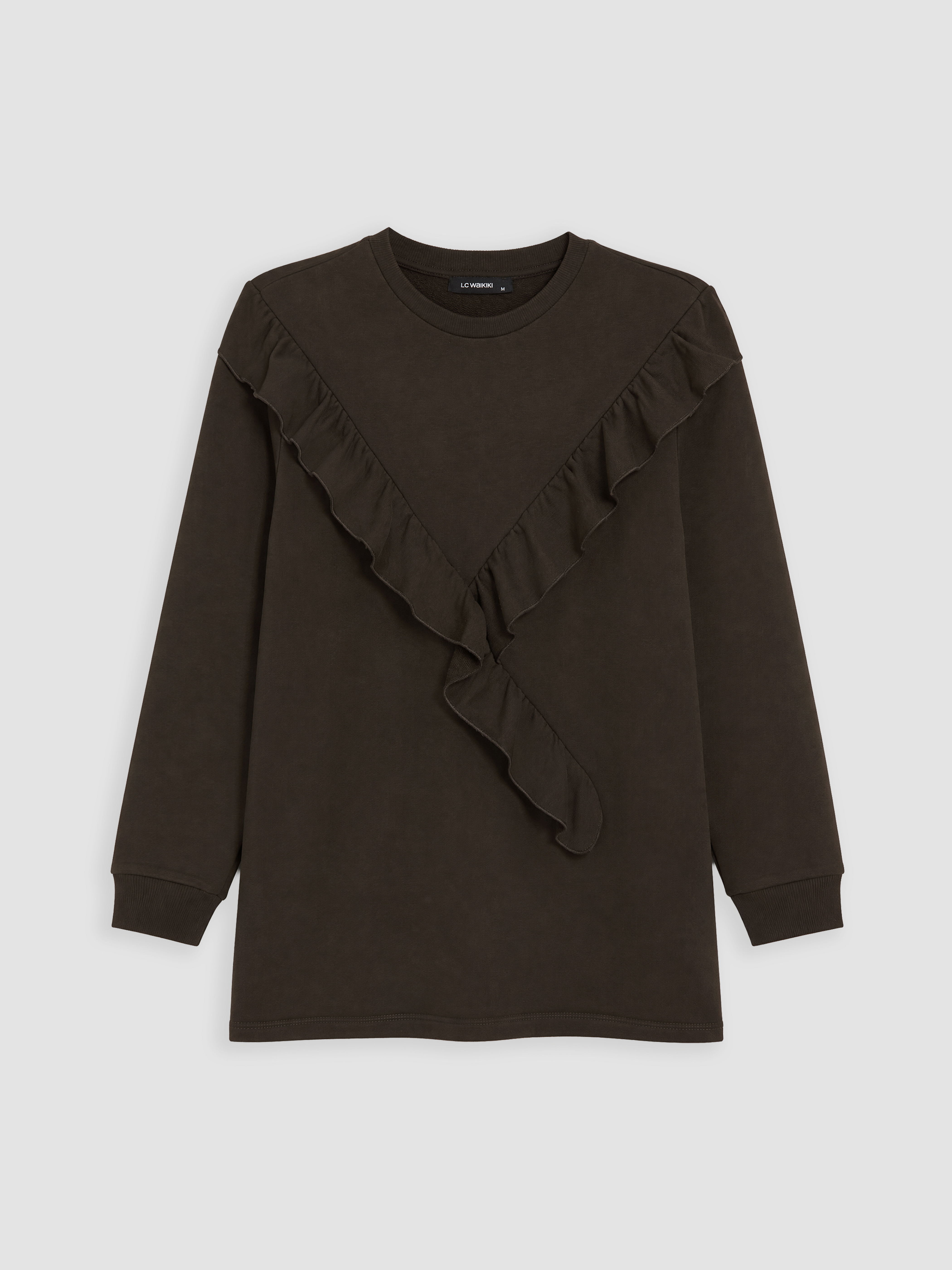 LC WAIKIKI Bisiklet Yaka Fırfırlı Kadın Sweatshirt Tunik görsel 5