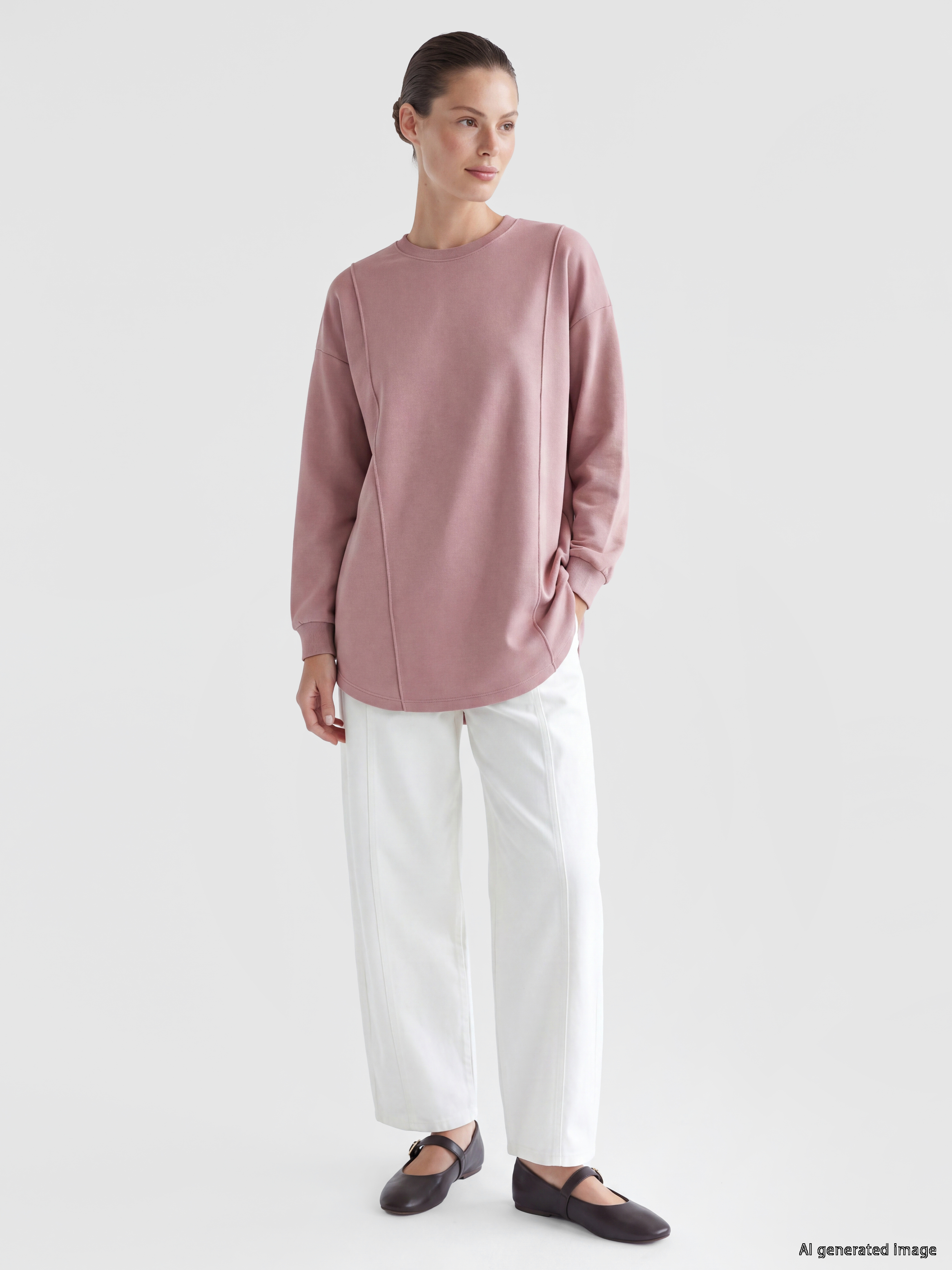 LC WAIKIKI Bisiklet Yaka Kadın Sweatshirt Tunik görsel 2