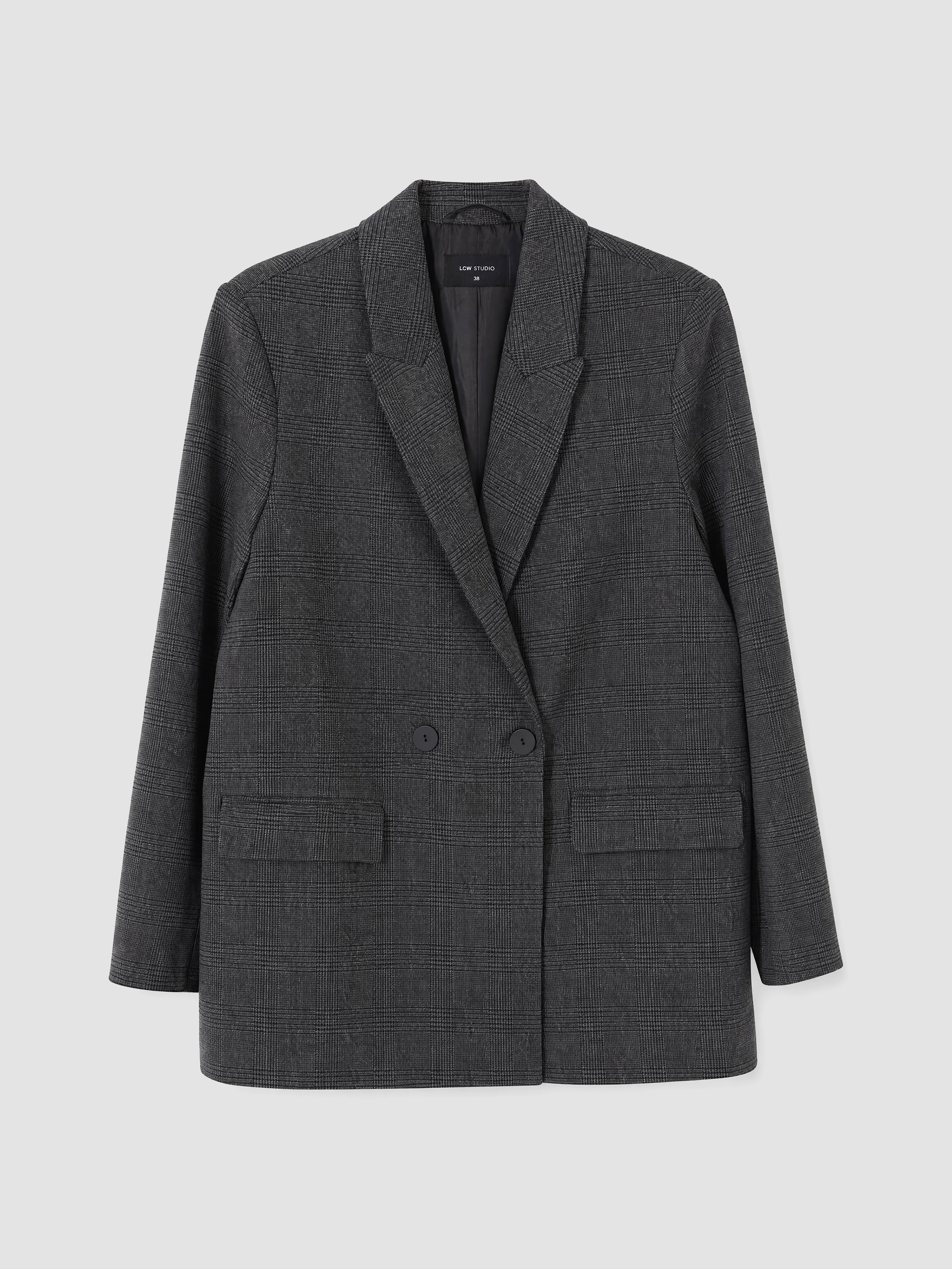 LCW STUDIO Kruvaze Yaka Ekose Kadın Blazer Ceket görsel 6