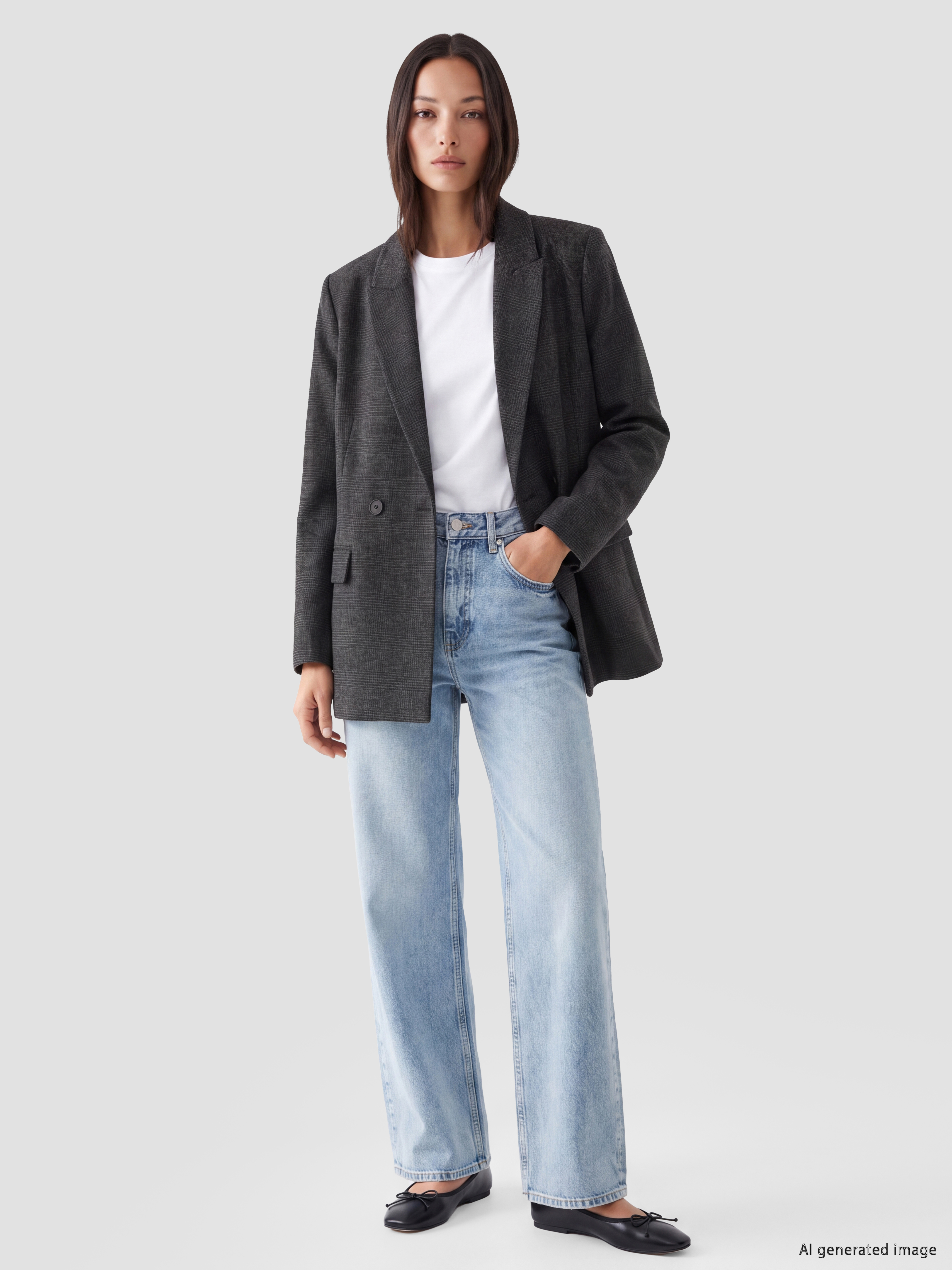 LCW STUDIO Kruvaze Yaka Ekose Kadın Blazer Ceket görsel 3