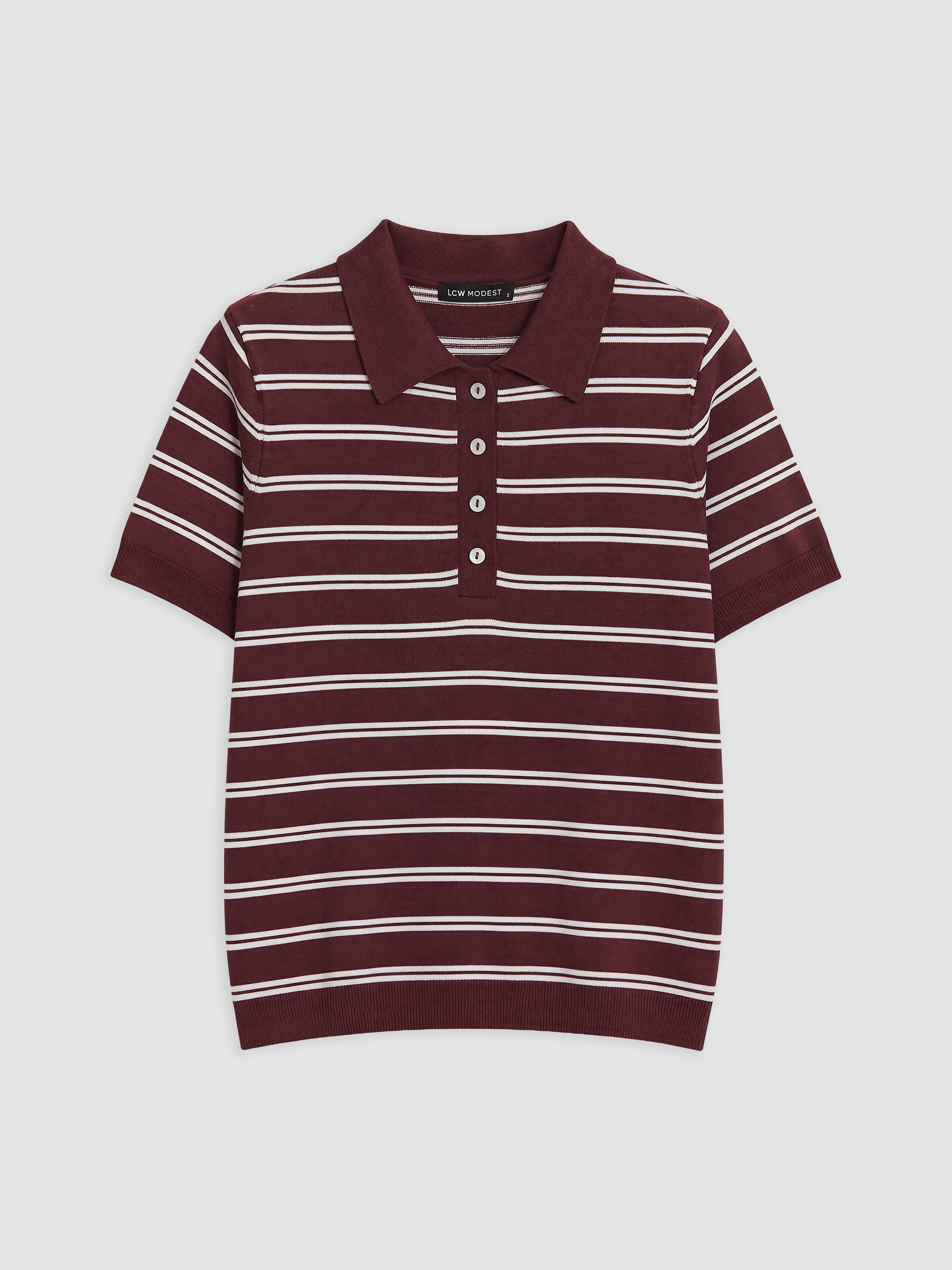 LCW Modest Polo Yaka Çizgili Kadın Triko Kazak görsel 5