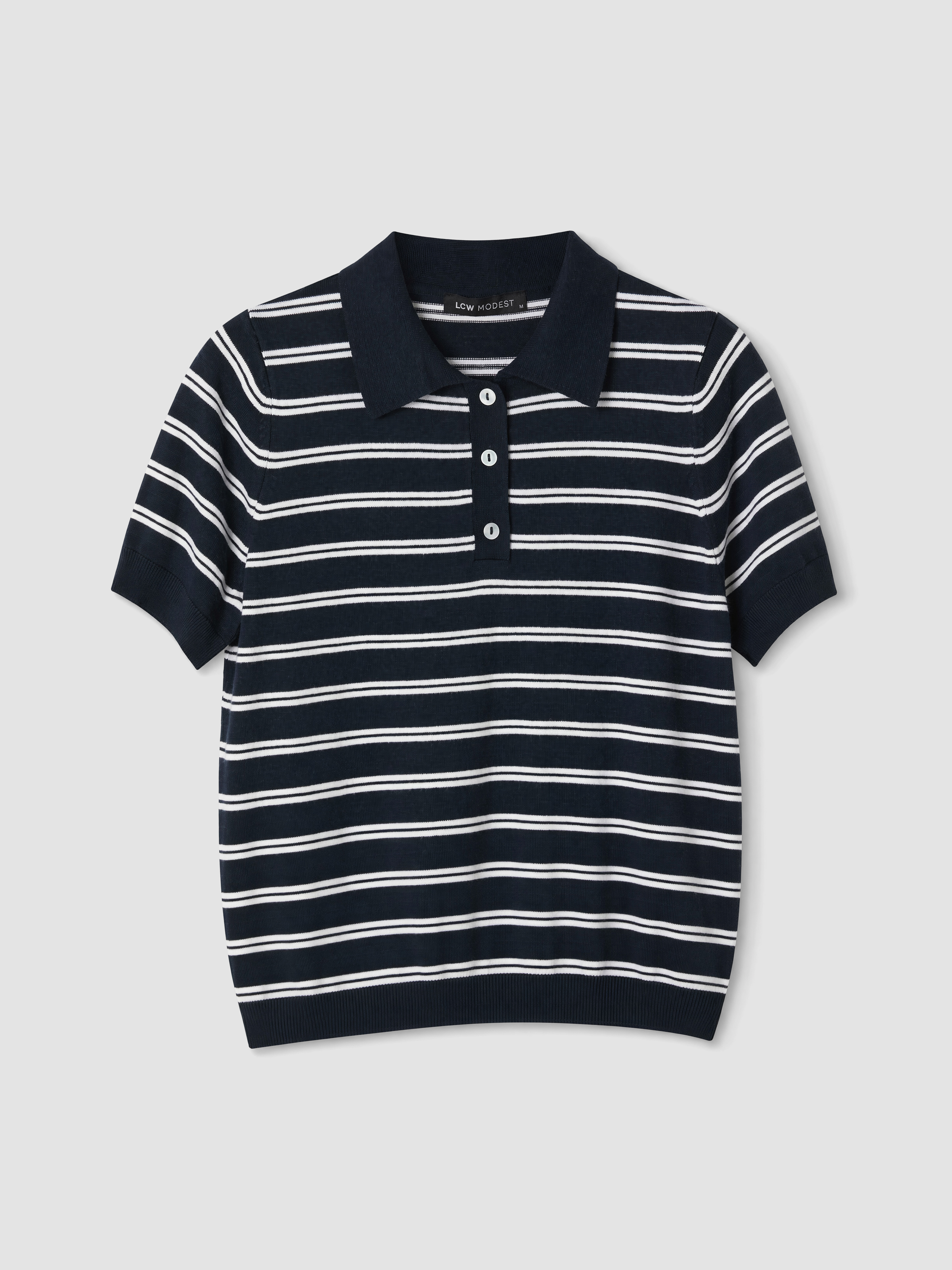LCW Modest Polo Yaka Çizgili Kadın Triko Kazak görsel 5