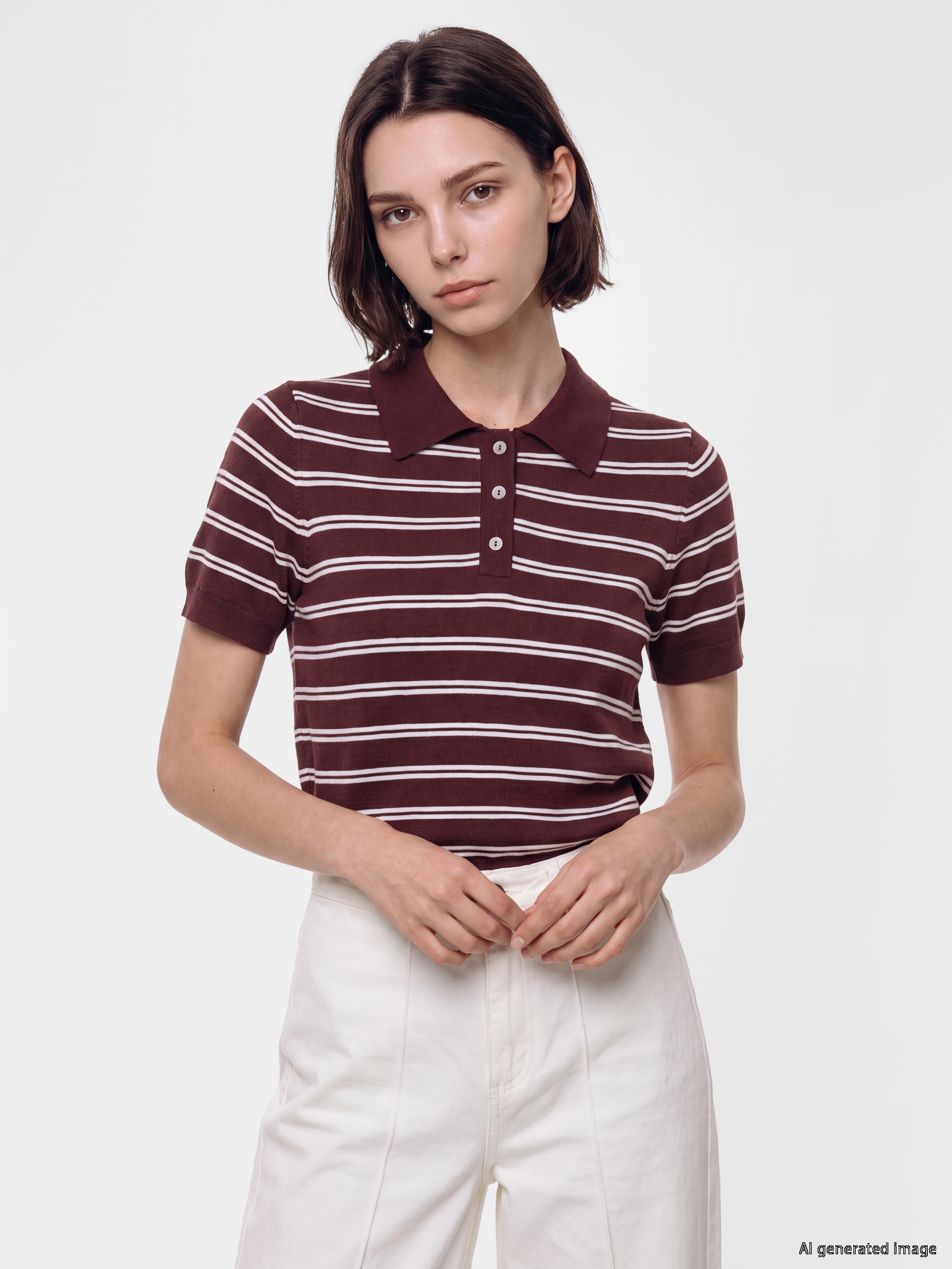 LCW Modest Polo Yaka Çizgili Kadın Triko Kazak