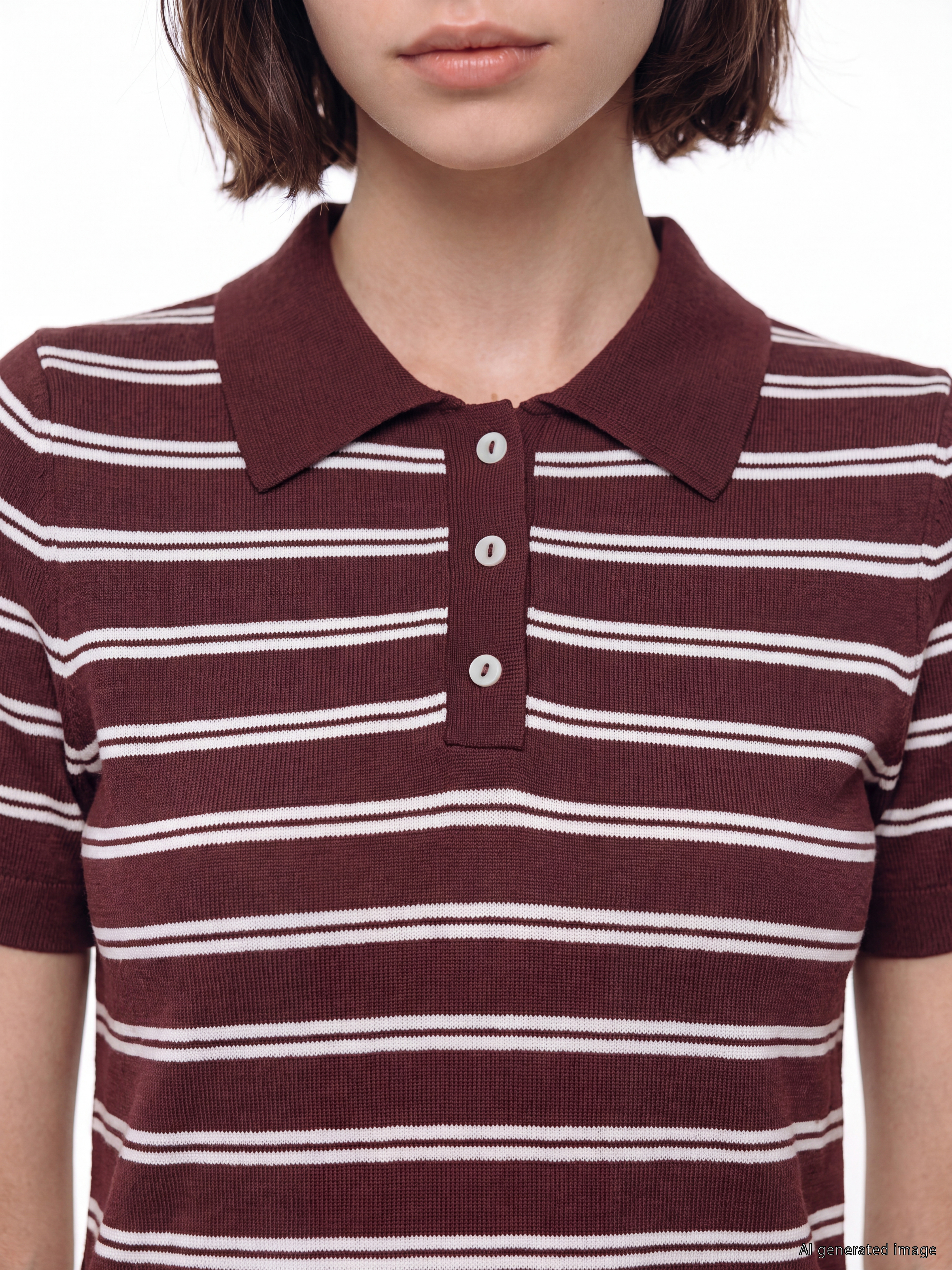 LCW Modest Polo Yaka Çizgili Kadın Triko Kazak görsel 3