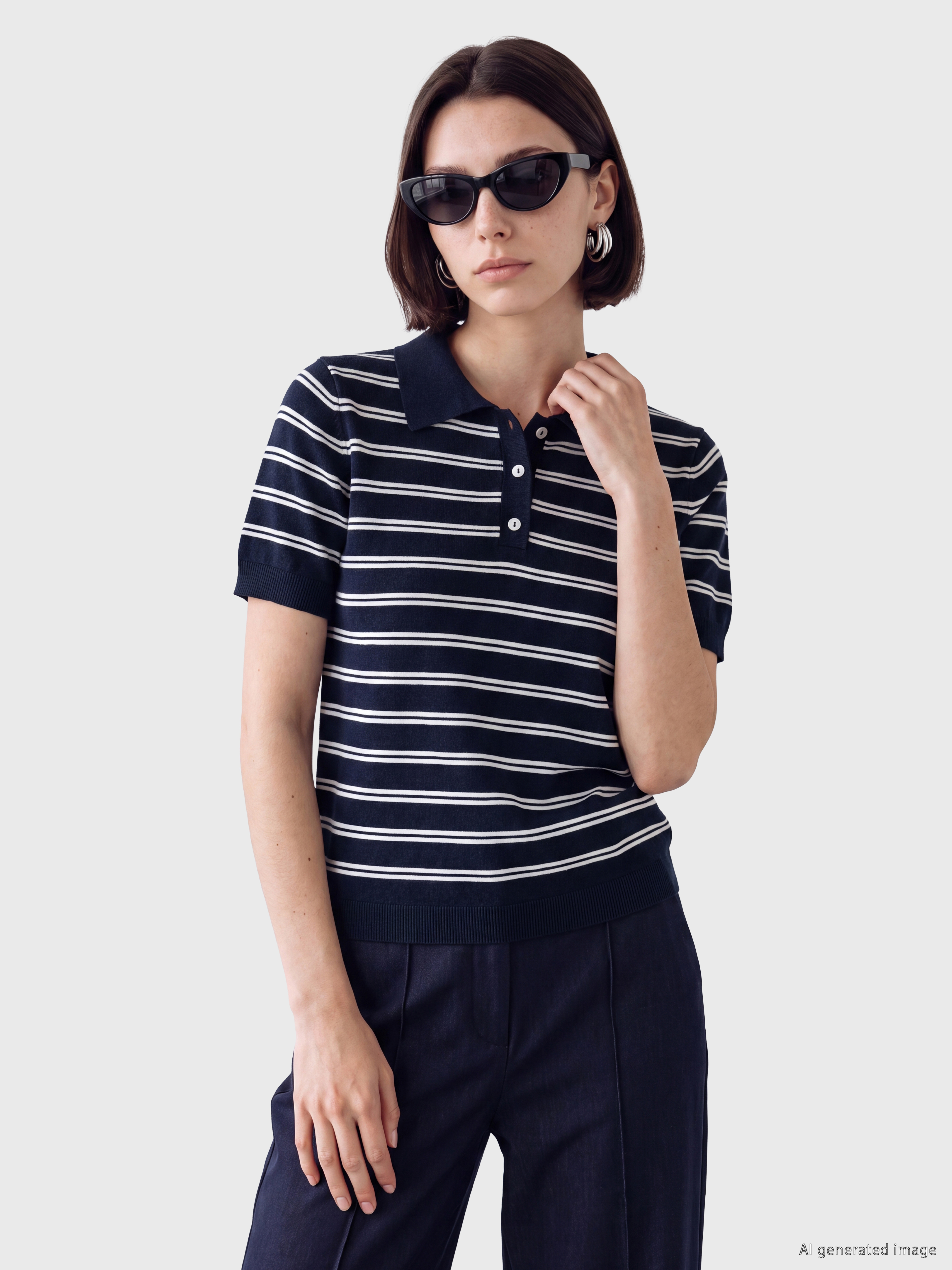 LCW Modest Polo Yaka Çizgili Kadın Triko Kazak