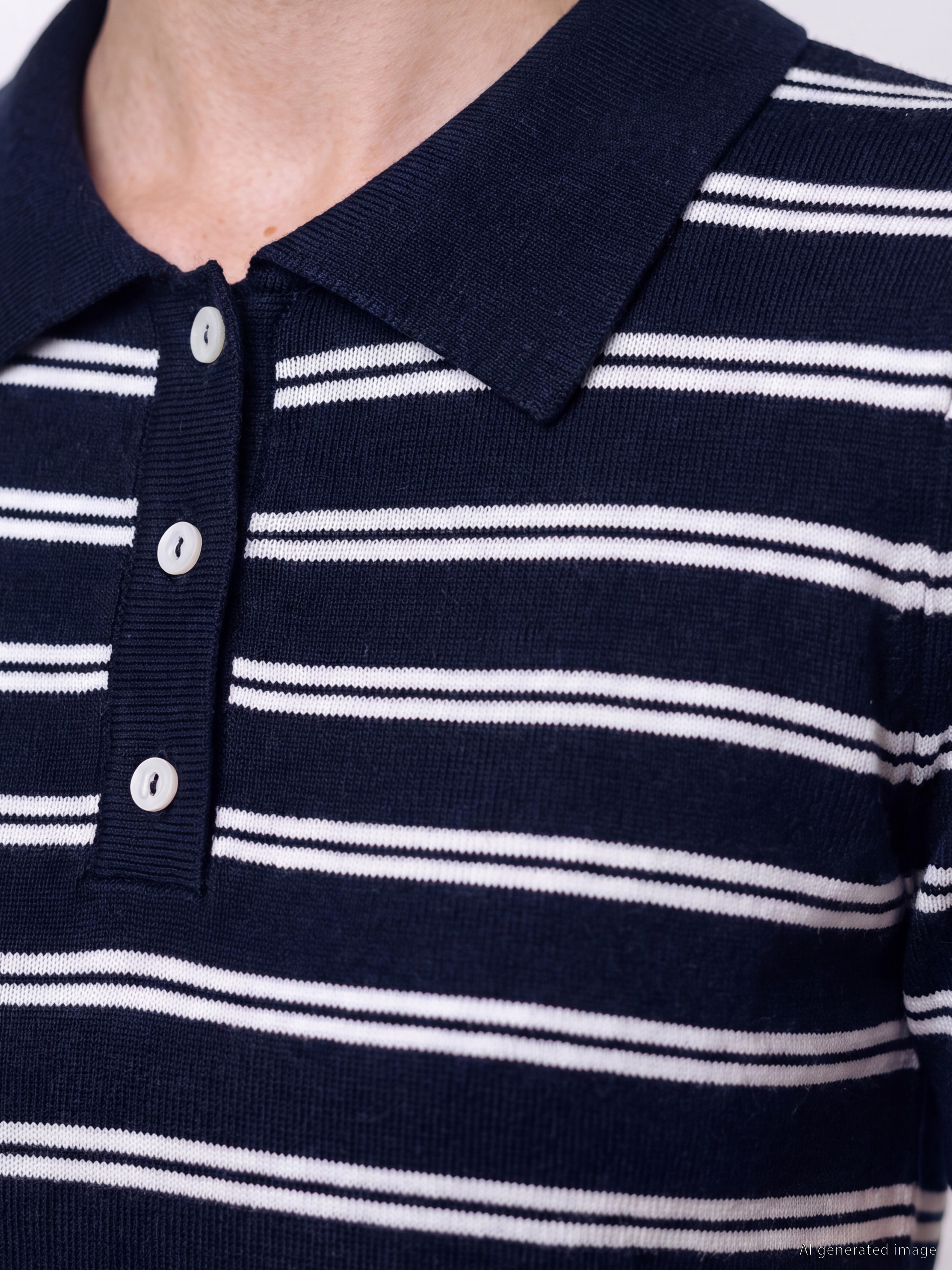 LCW Modest Polo Yaka Çizgili Kadın Triko Kazak görsel 3