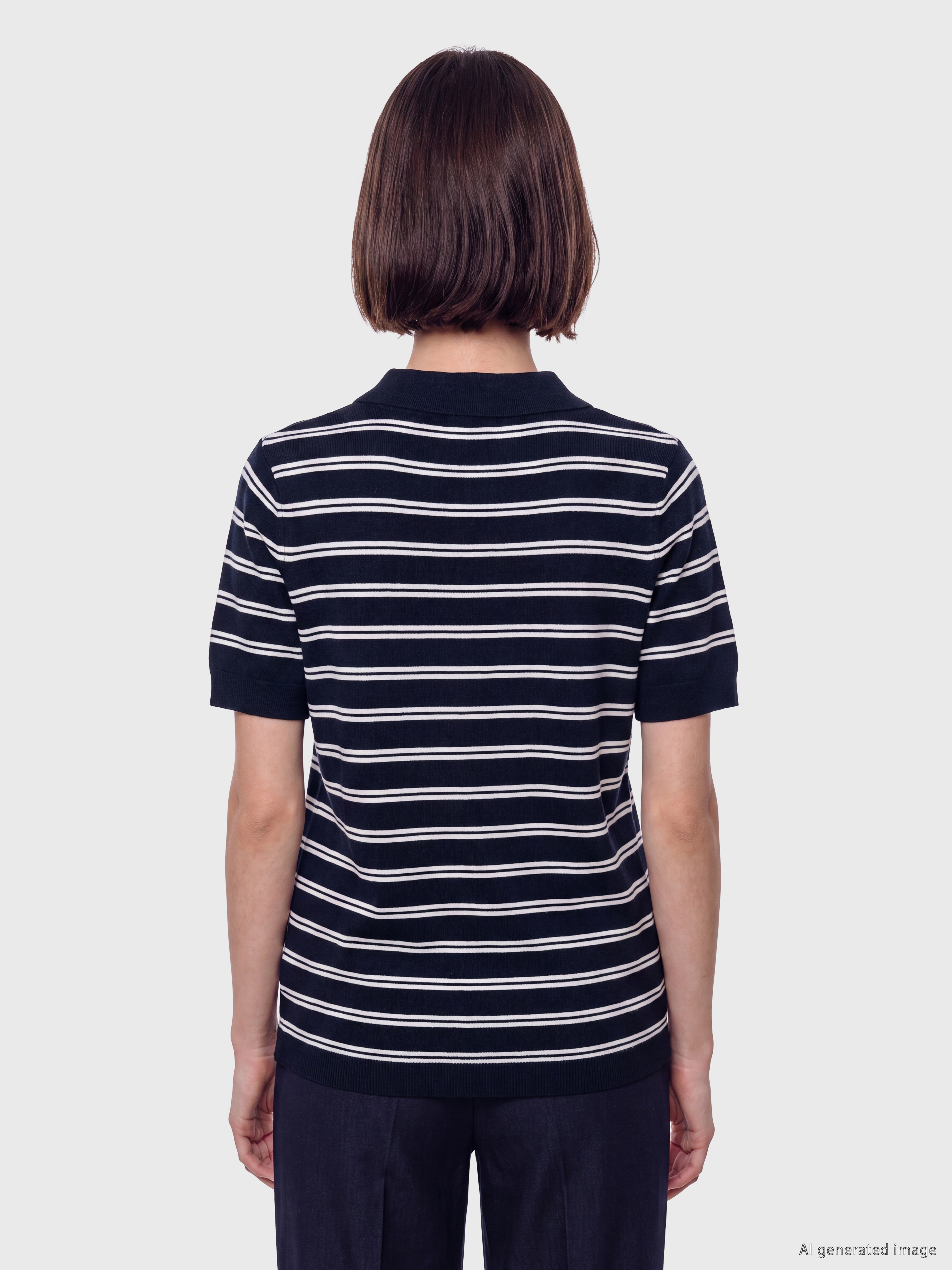LCW Modest Polo Yaka Çizgili Kadın Triko Kazak görsel 4