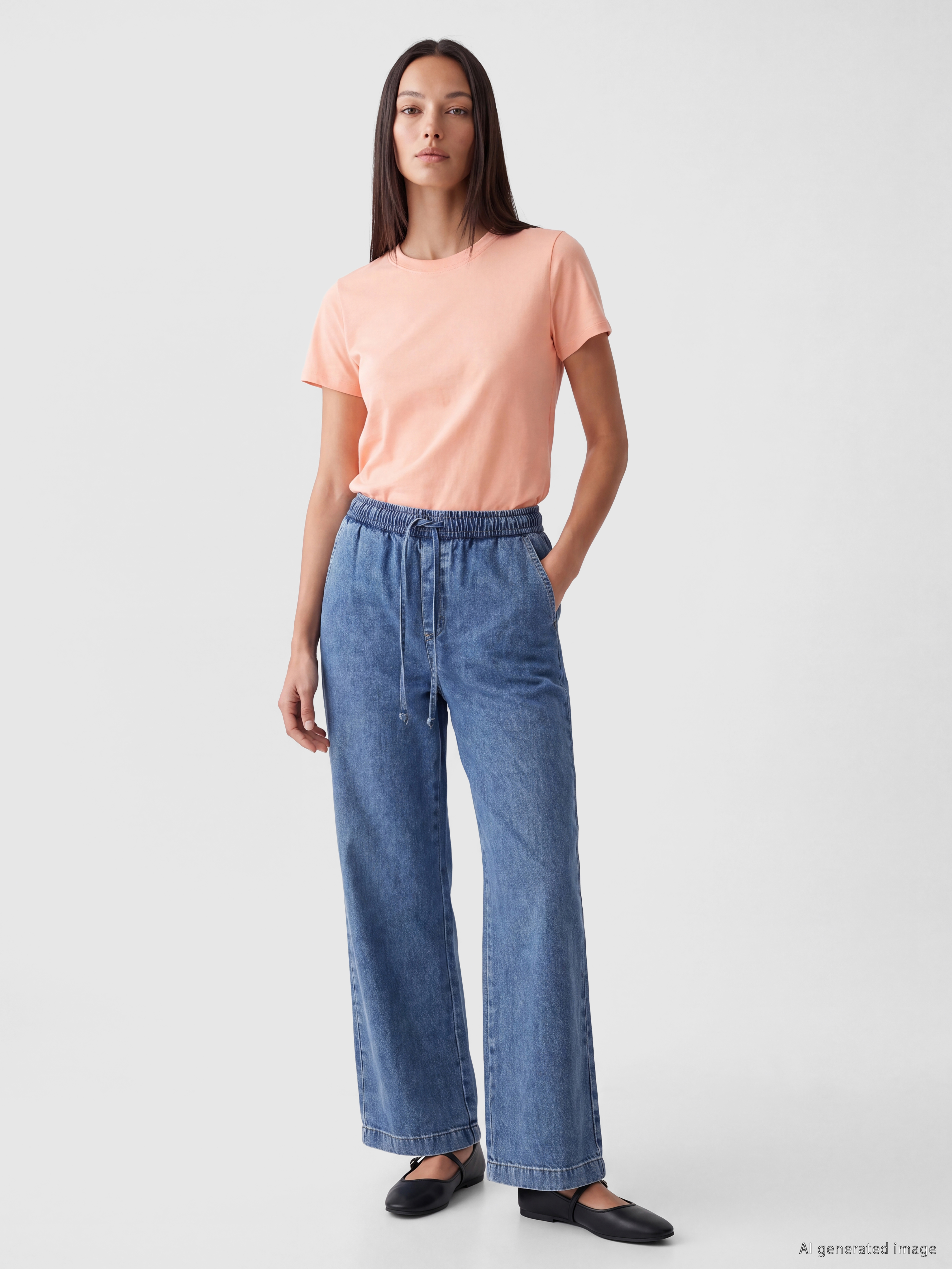 LCWAIKIKI Classic Beli Lastikli Straight Fit Kadın Jean Pantolon görsel 2