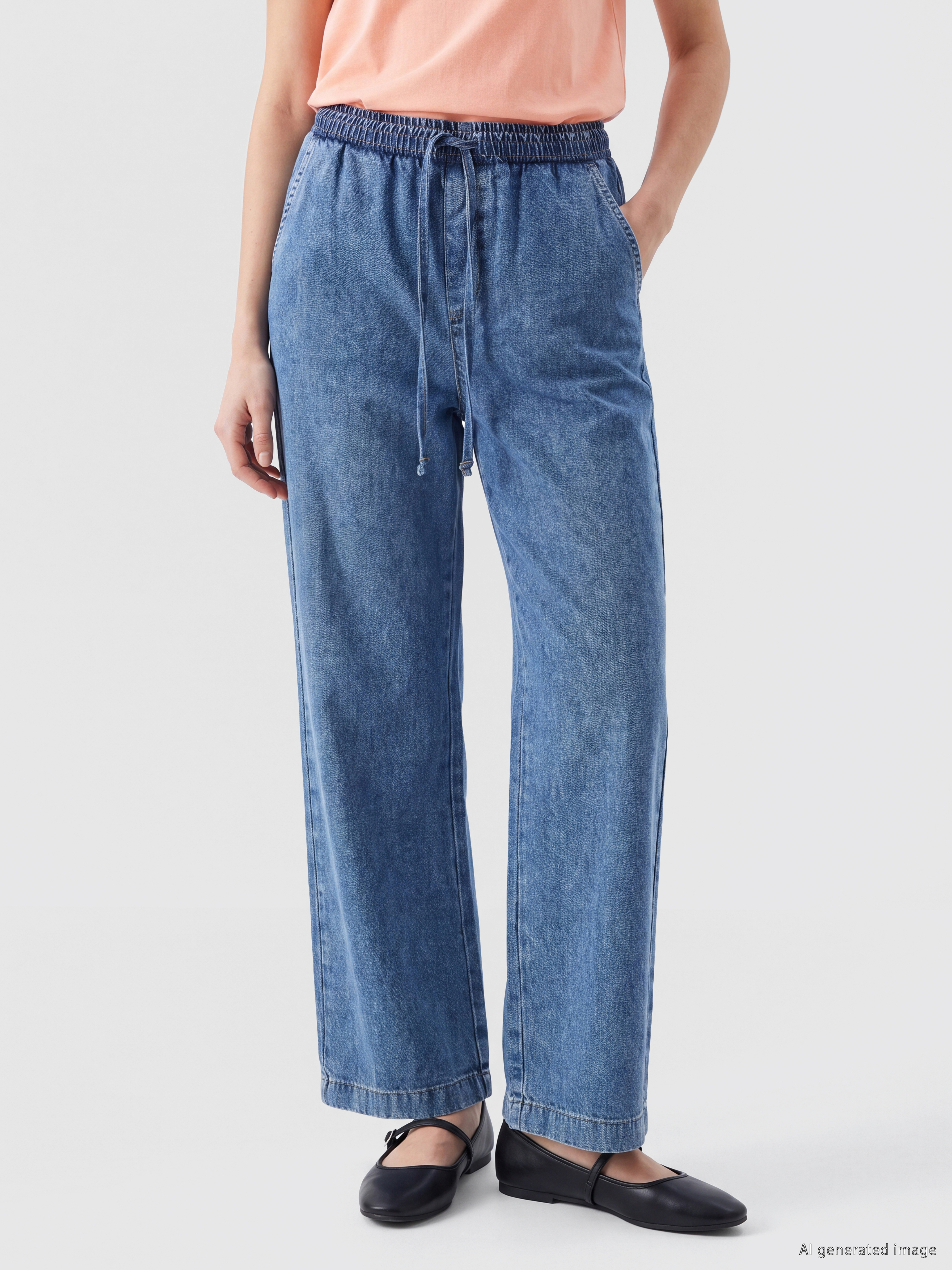LCWAIKIKI Classic Beli Lastikli Straight Fit Kadın Jean Pantolon görsel 3