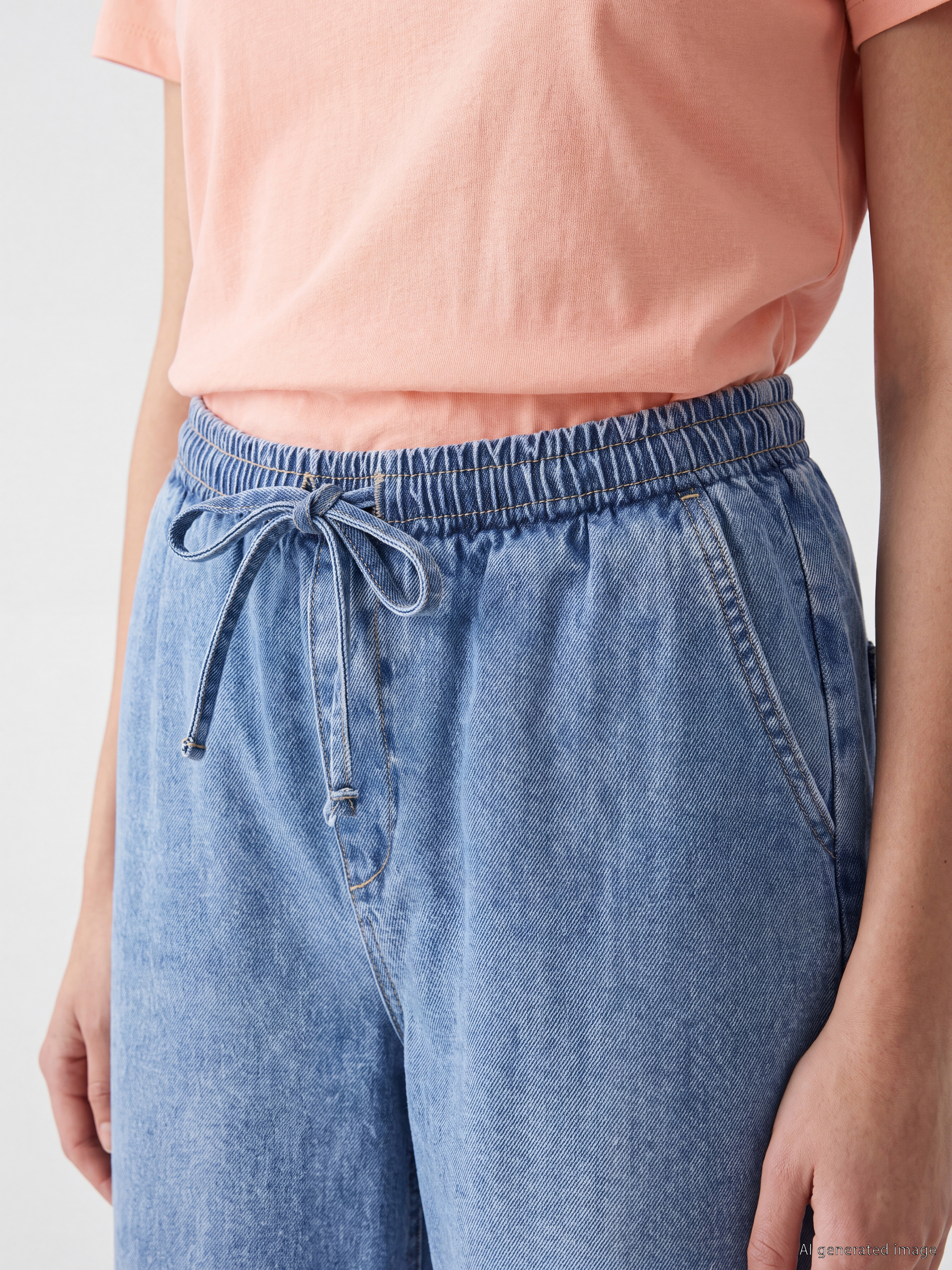 LCWAIKIKI Classic Beli Lastikli Straight Fit Kadın Jean Pantolon görsel 4