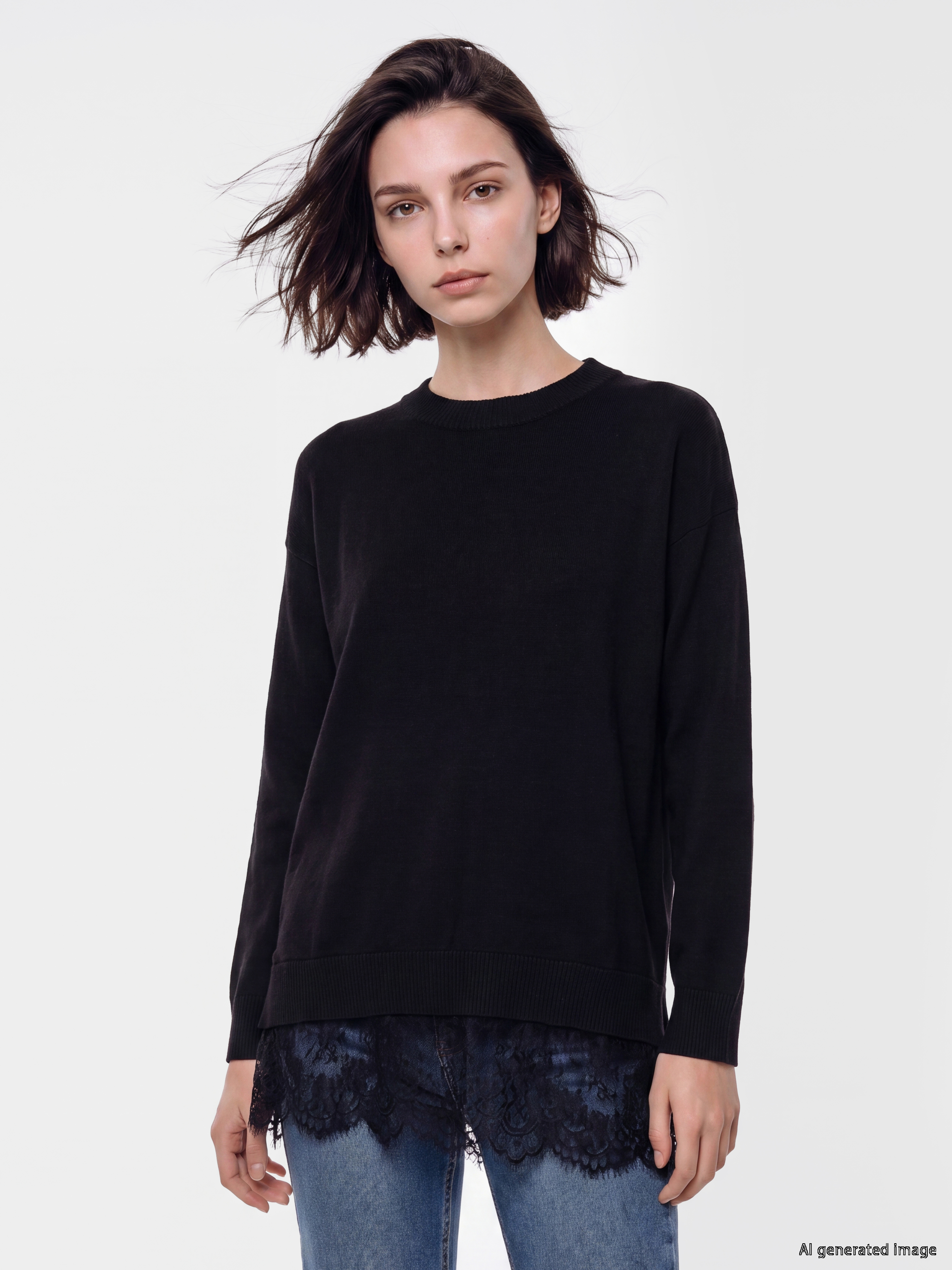 LCW Modest Bisiklet Yaka Dantel Detaylı Kadın Triko Tunik