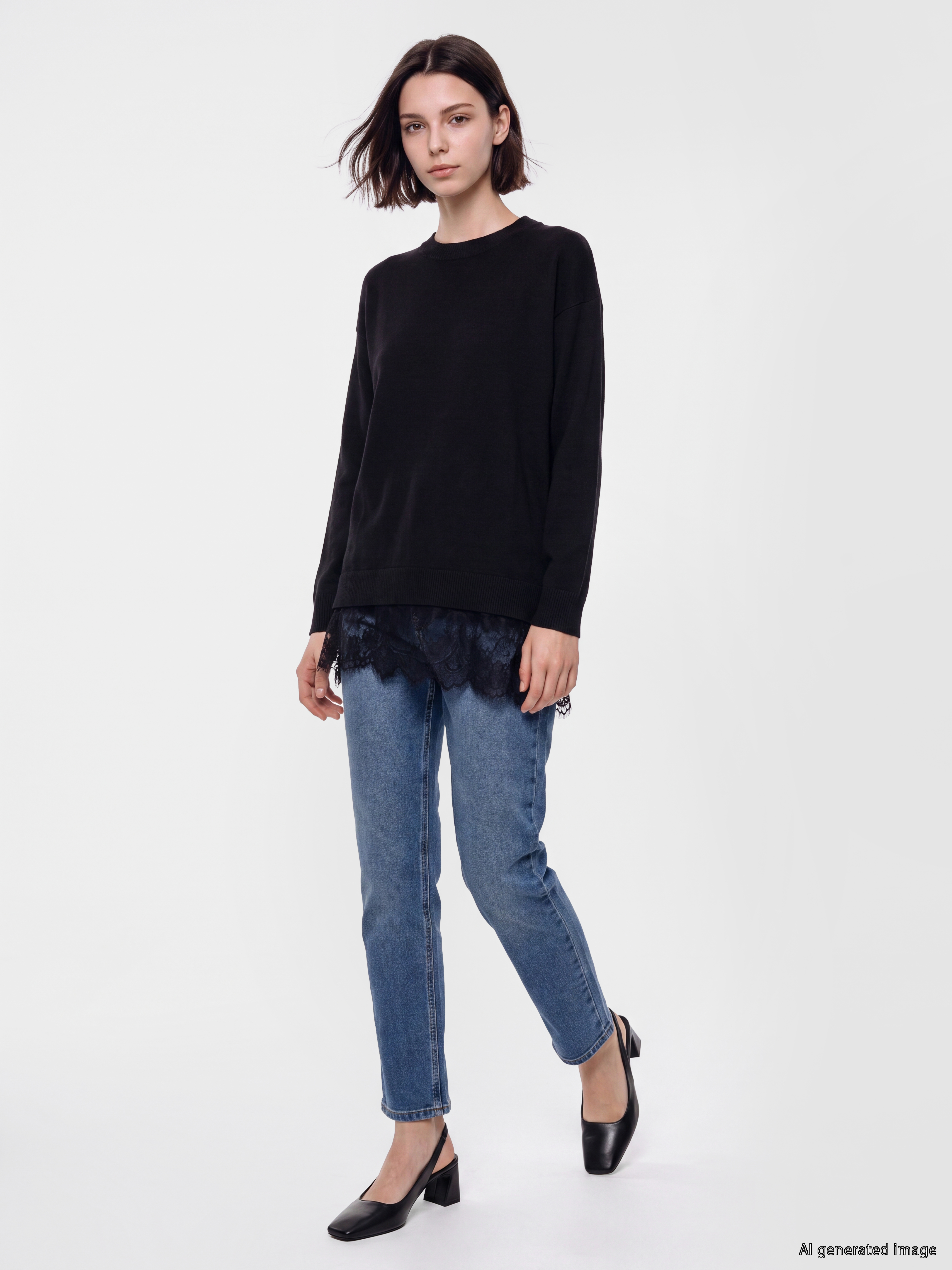 LCW Modest Bisiklet Yaka Dantel Detaylı Kadın Triko Tunik görsel 2