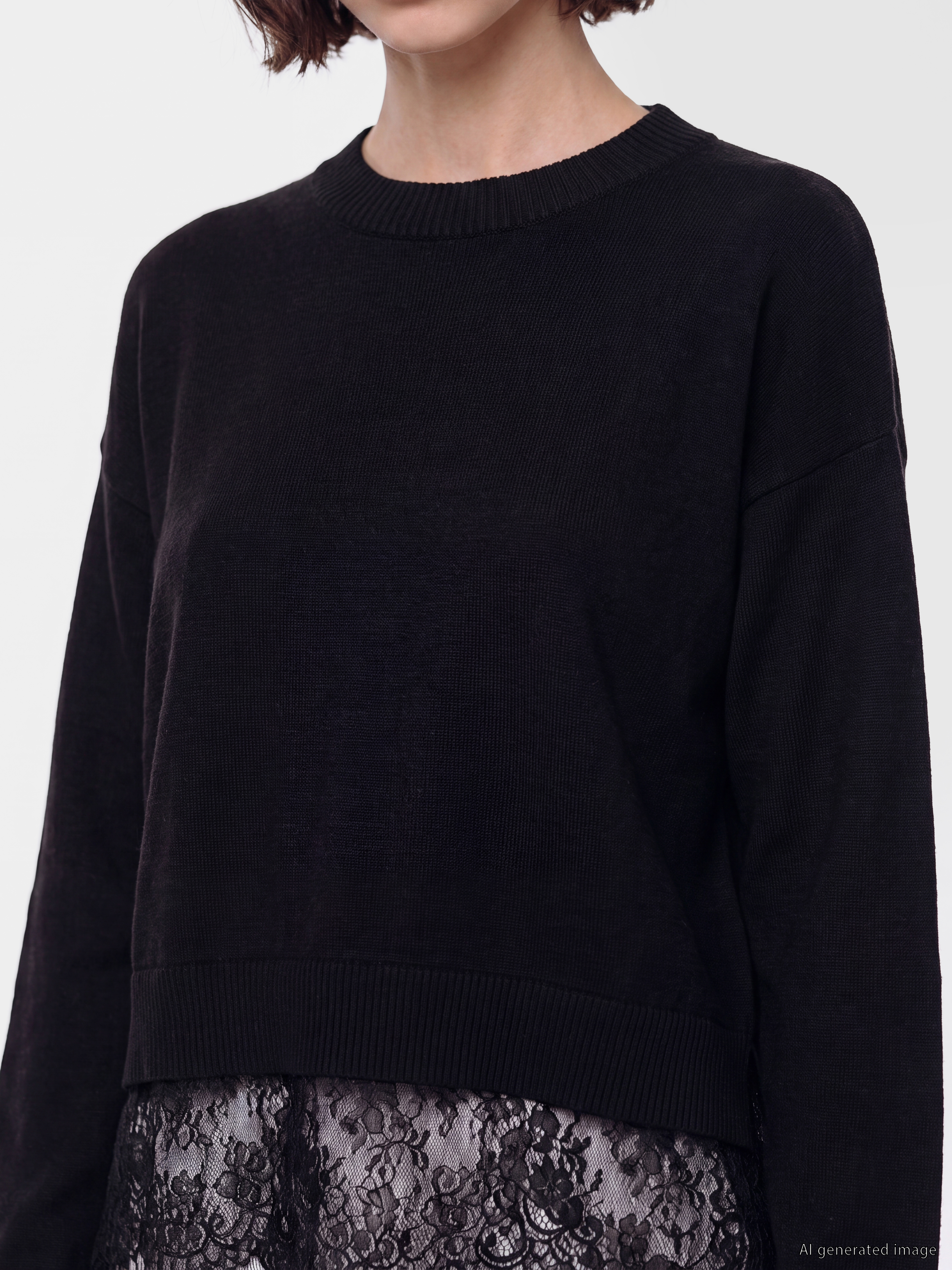 LCW Modest Bisiklet Yaka Dantel Detaylı Kadın Triko Tunik görsel 3