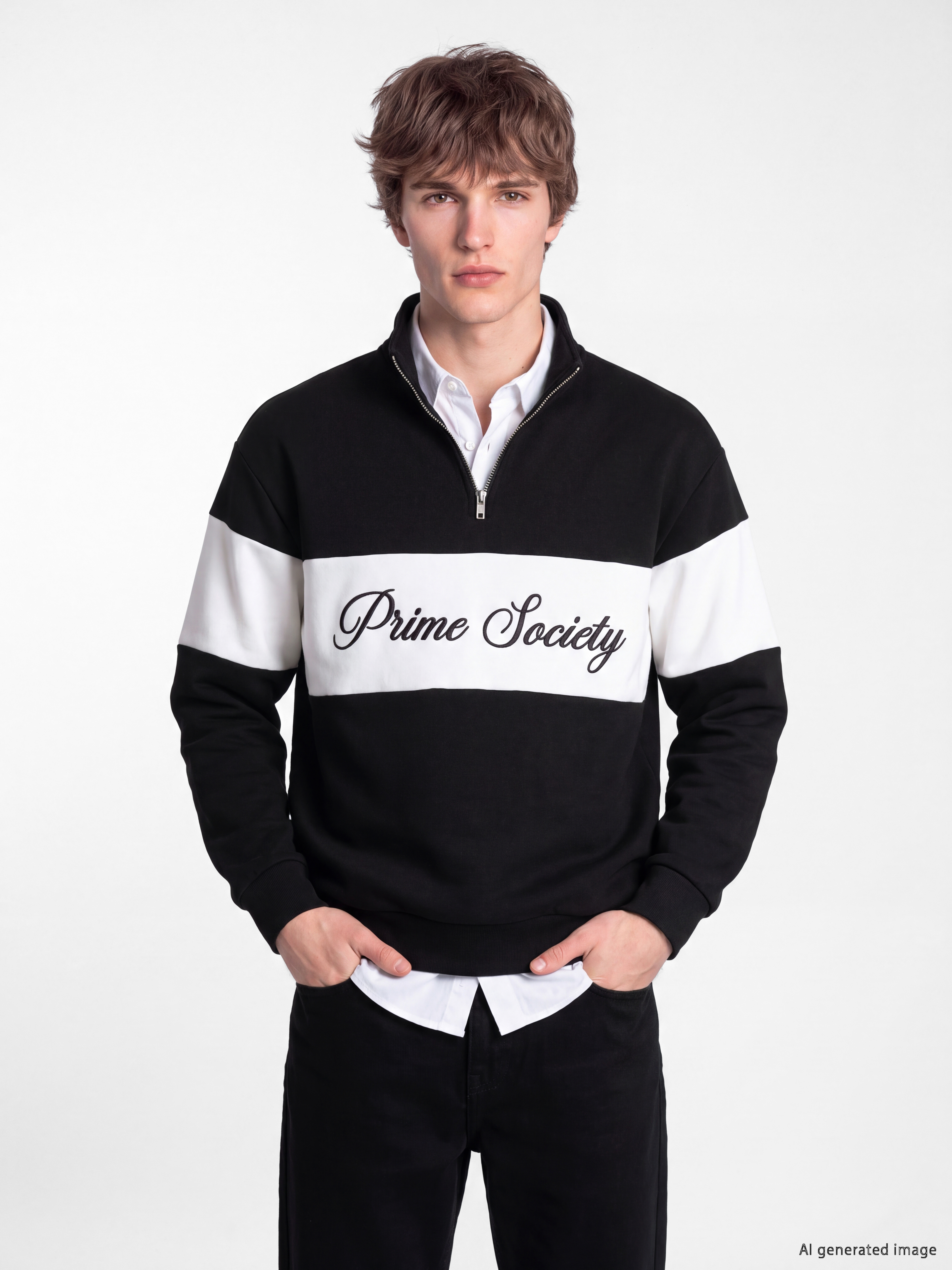 XSIDE Dik Yaka Renk Bloklu Erkek Sweatshirt
