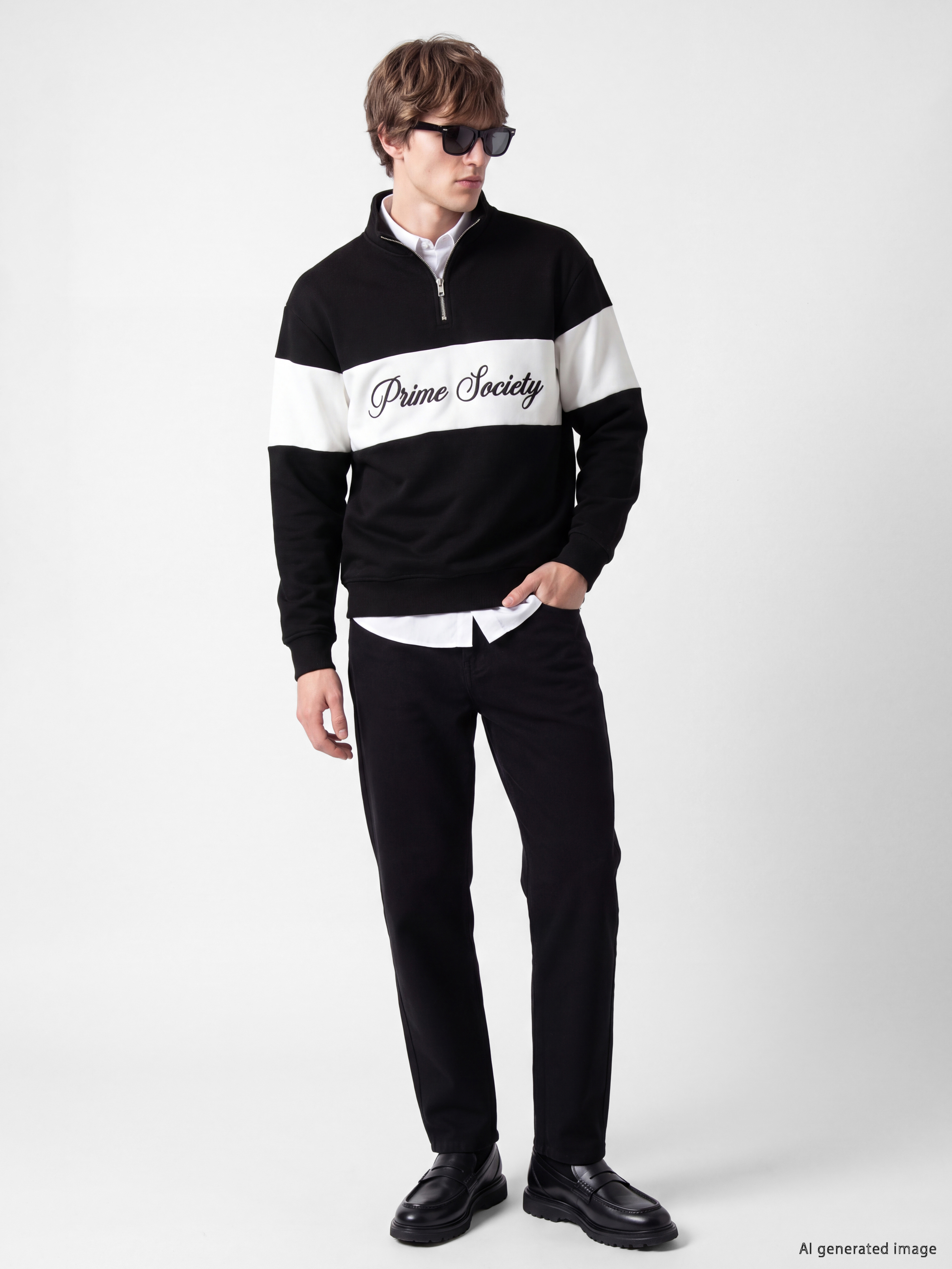 XSIDE Dik Yaka Renk Bloklu Erkek Sweatshirt görsel 2