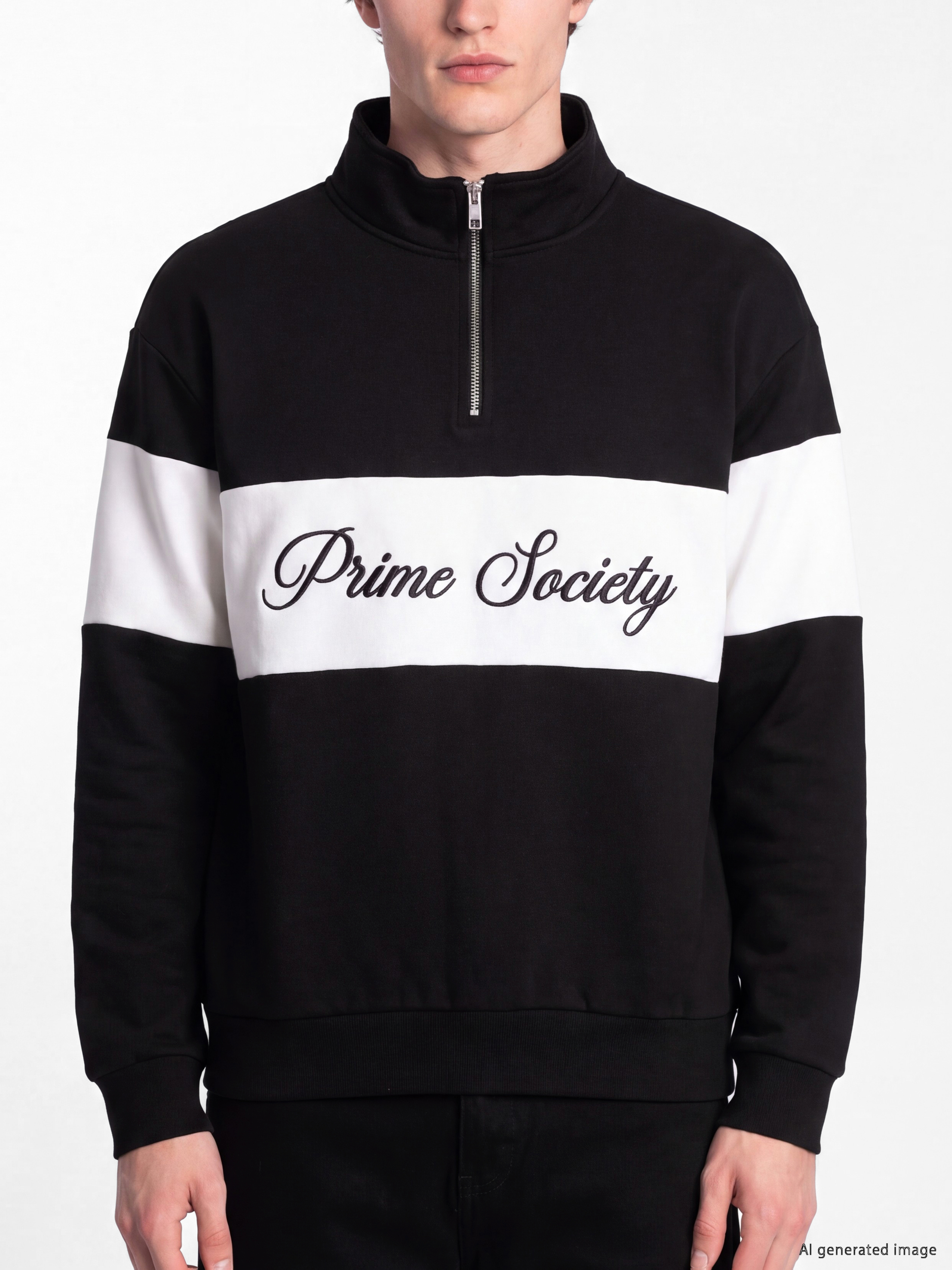 XSIDE Dik Yaka Renk Bloklu Erkek Sweatshirt görsel 3