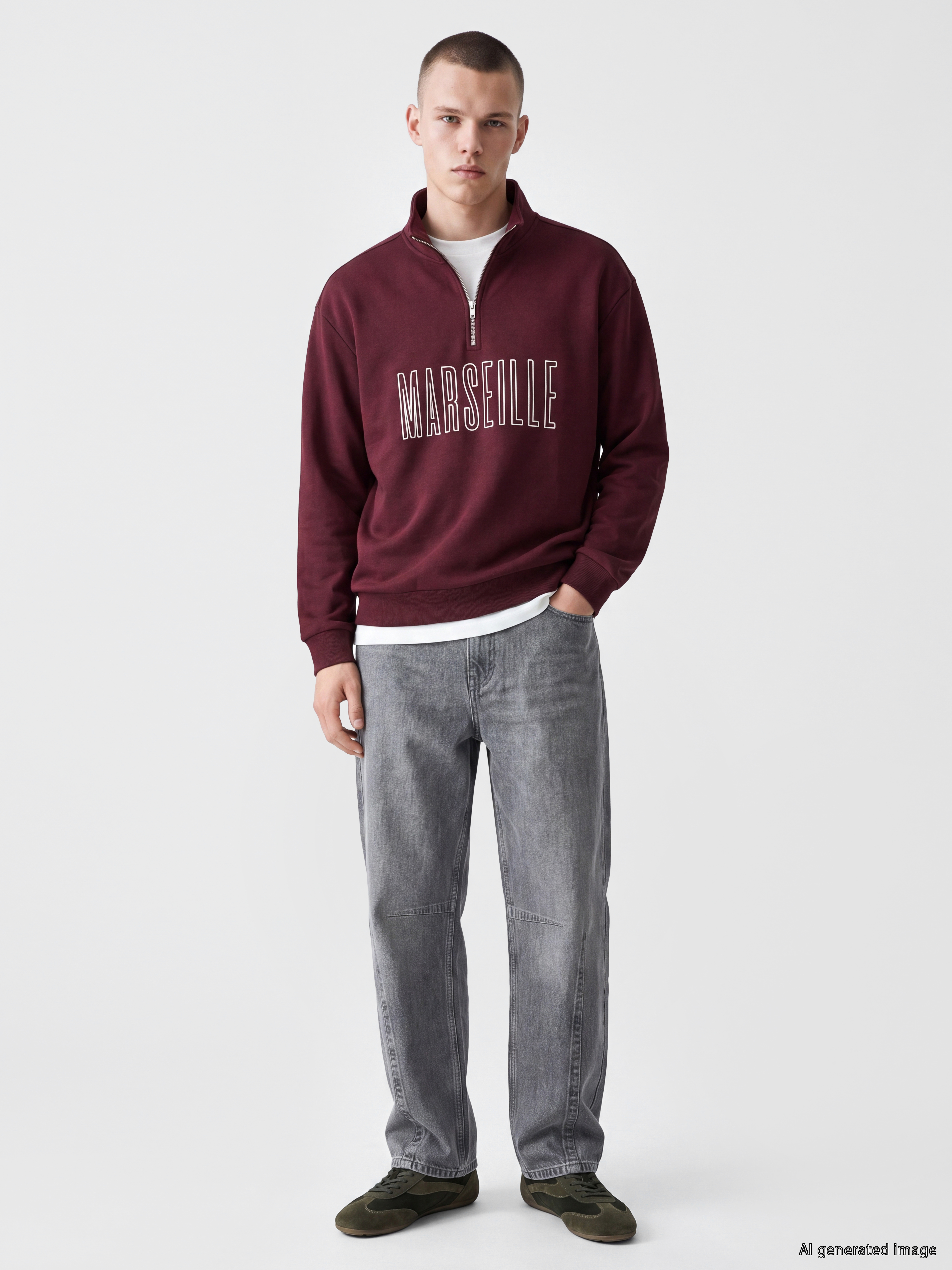 XSIDE Dik Yaka Marseille Baskılı Erkek Kalın Sweatshirt görsel 2