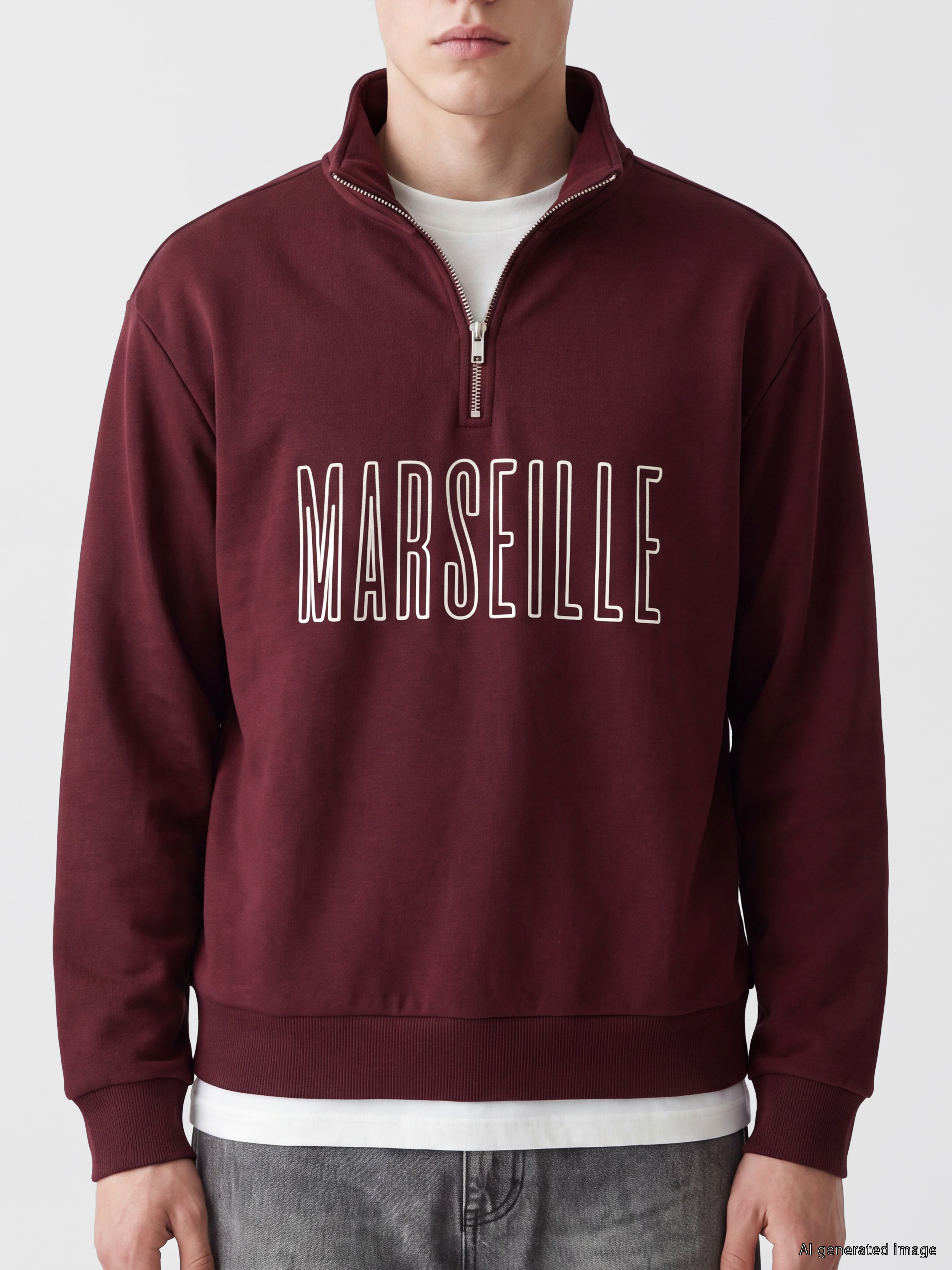 XSIDE Dik Yaka Marseille Baskılı Erkek Kalın Sweatshirt görsel 3