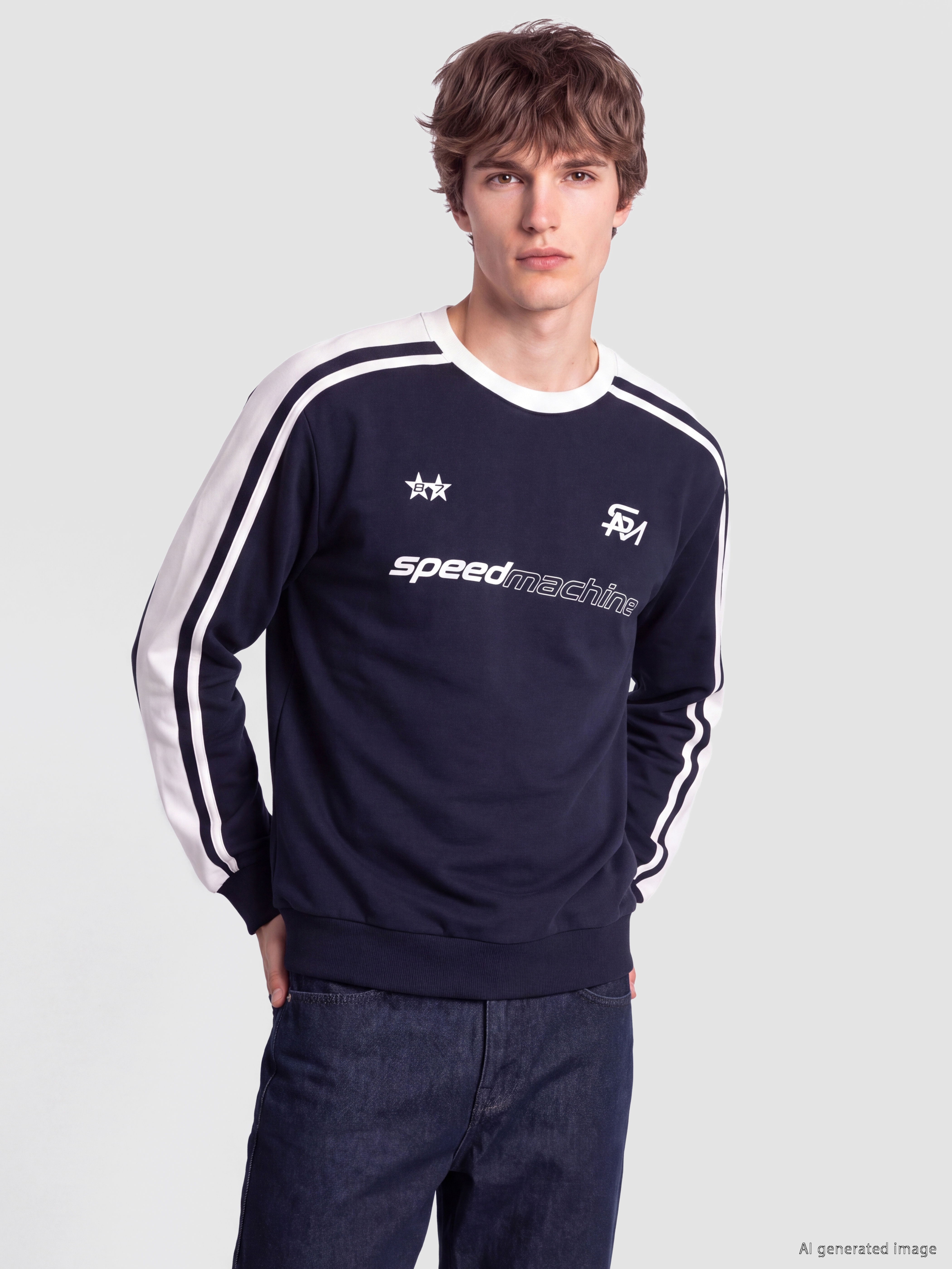 XSIDE Bisiklet Yaka Baskılı Erkek Sweatshirt