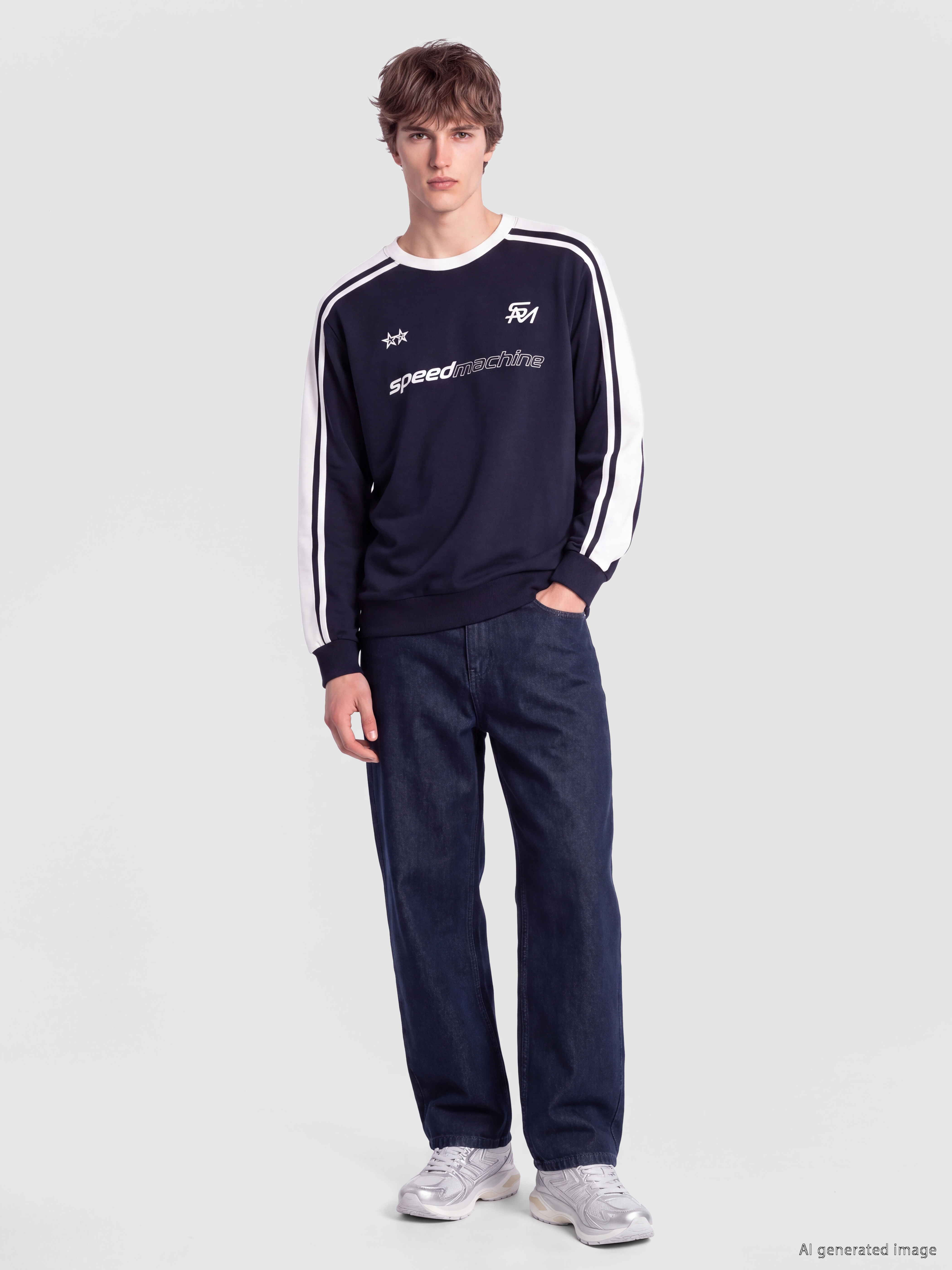 XSIDE Bisiklet Yaka Baskılı Erkek Sweatshirt görsel 2