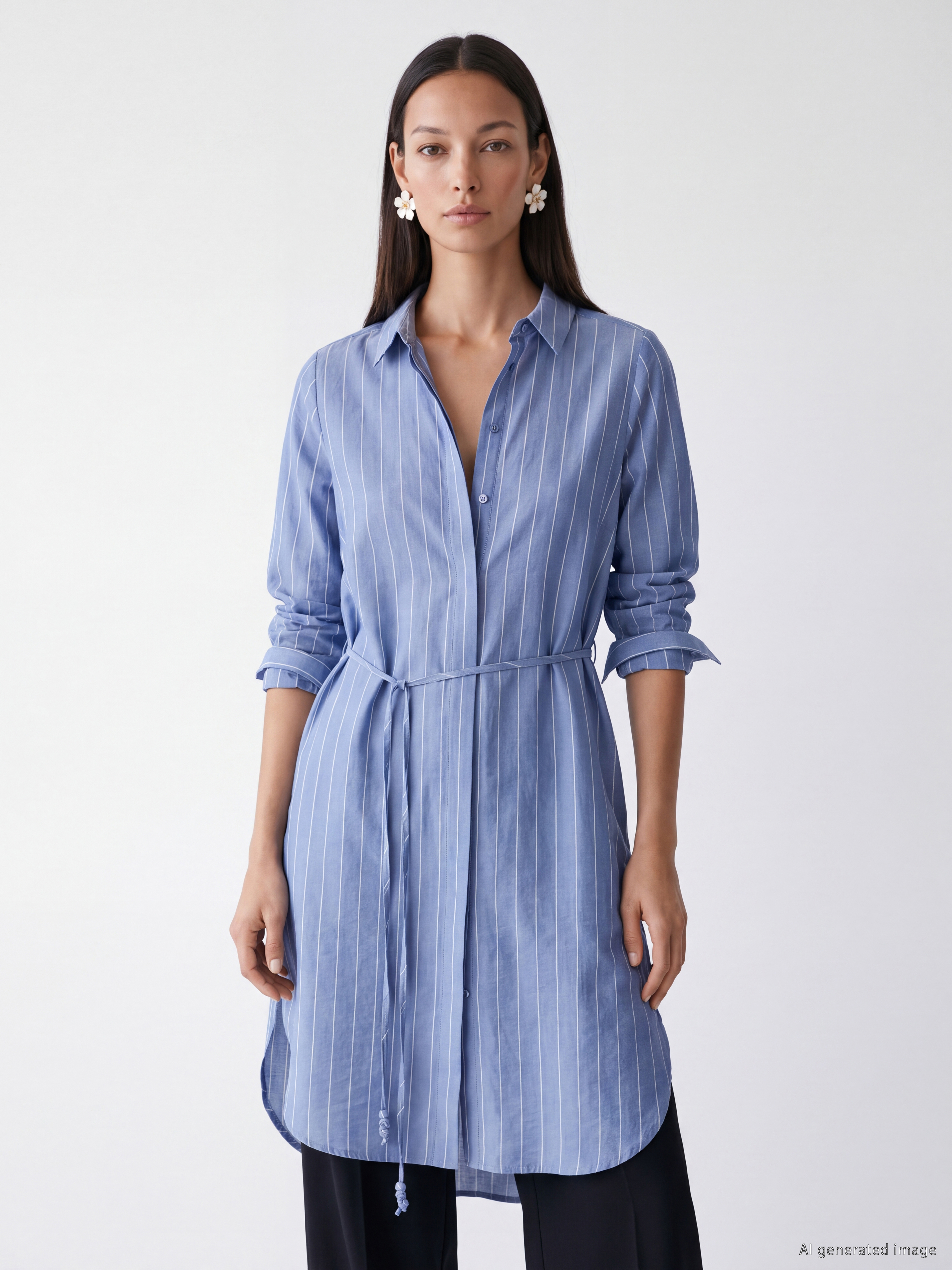LCW EVERYDAY Çizgili Oversize Kadın Gömlek Tunik görsel 2