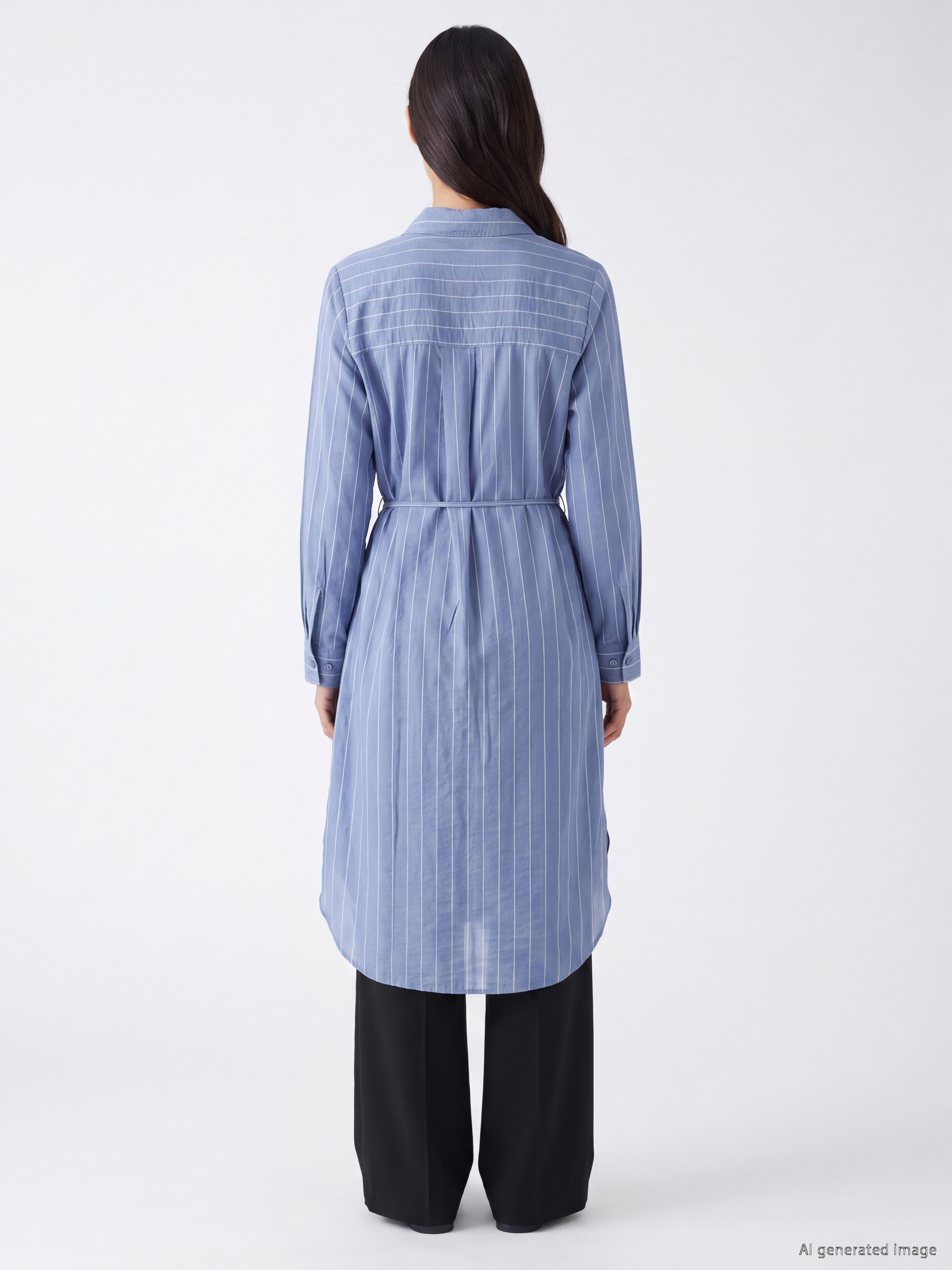 LCW EVERYDAY Çizgili Oversize Kadın Gömlek Tunik görsel 4