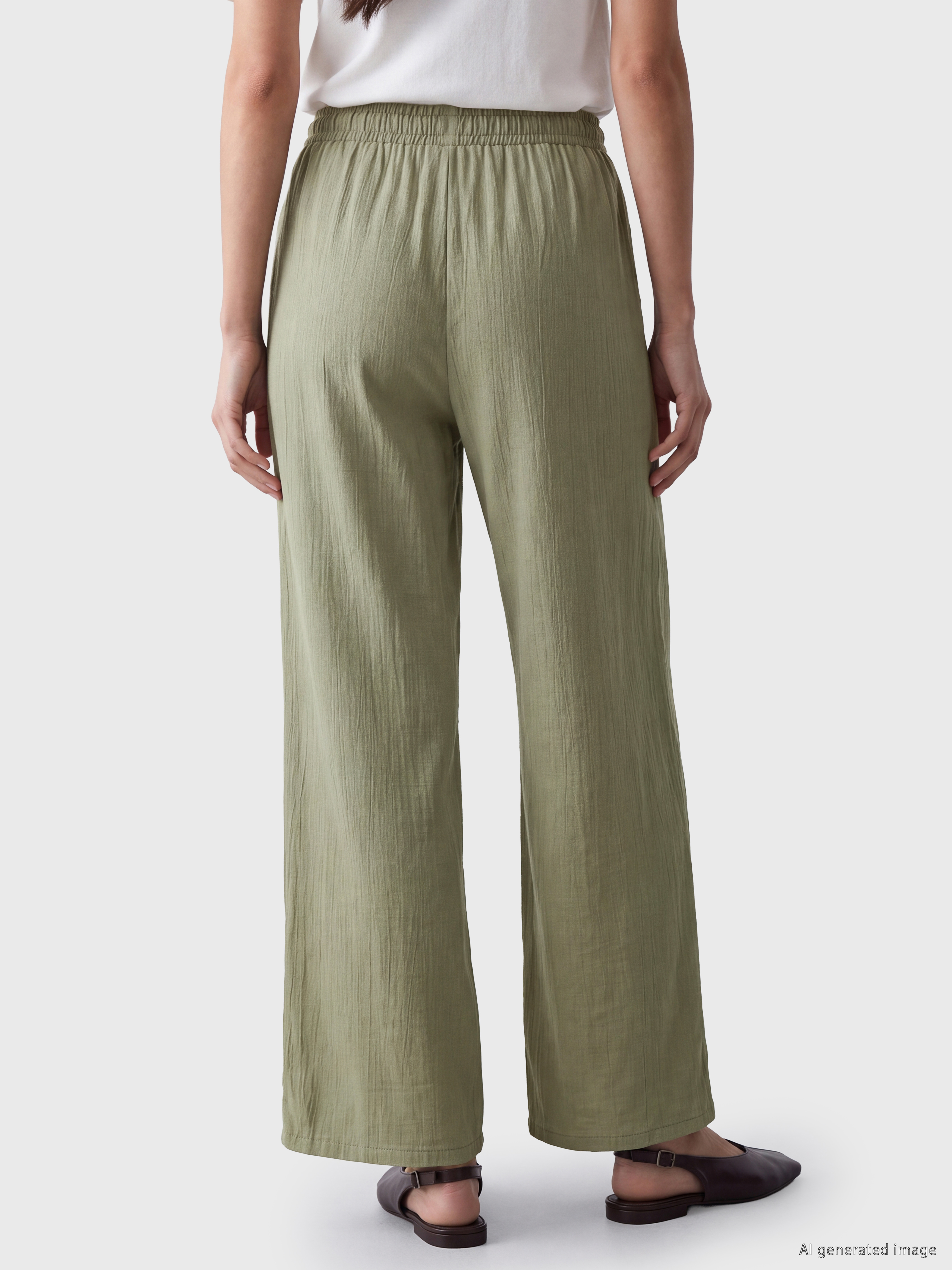 LCWAIKIKI Classic Beli Lastikli Geniş Paça Kadın Pantolon görsel 4