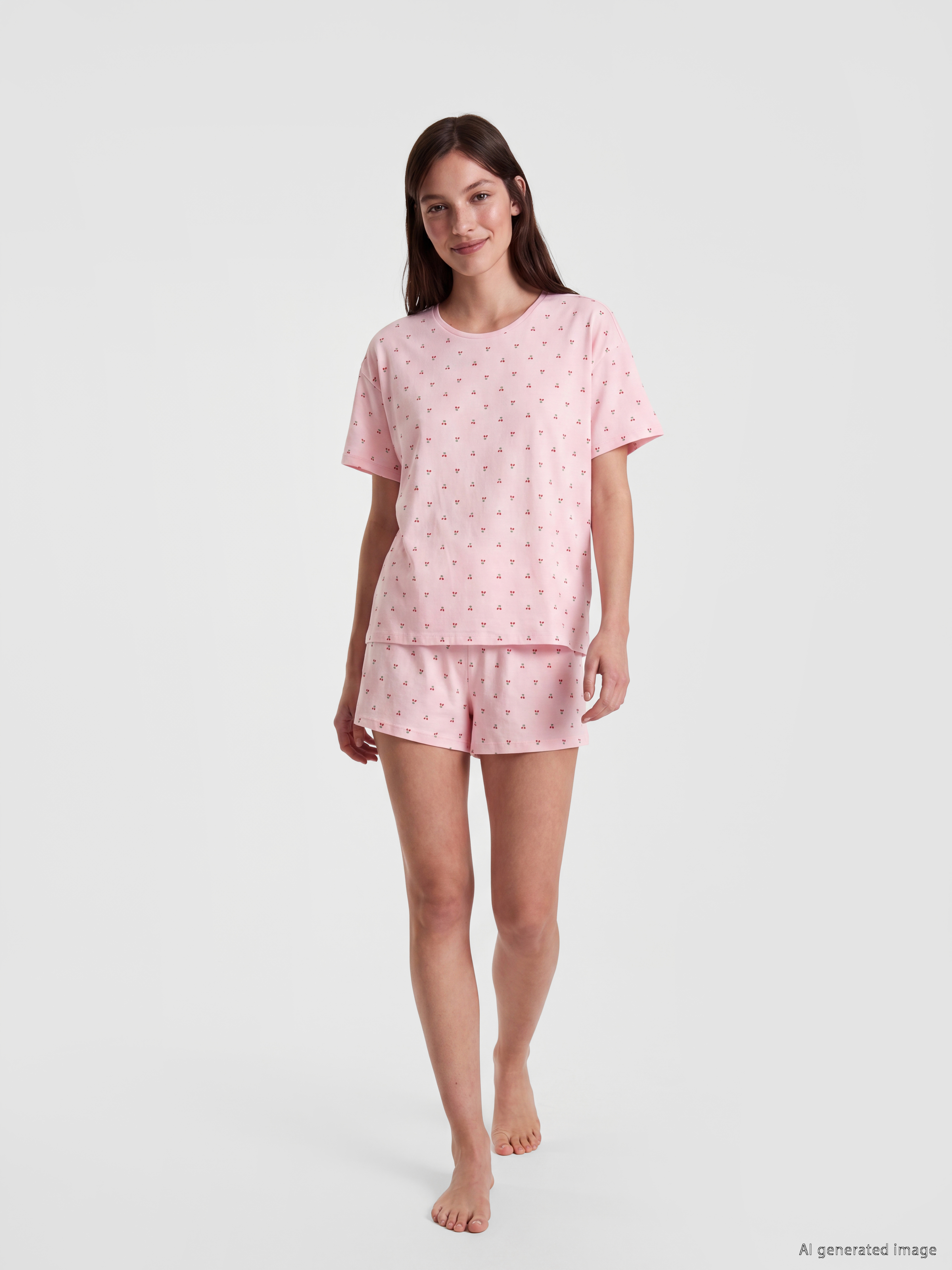 LCW DREAM Kiraz Desenli Kadın Şortlu Pijama Takımı